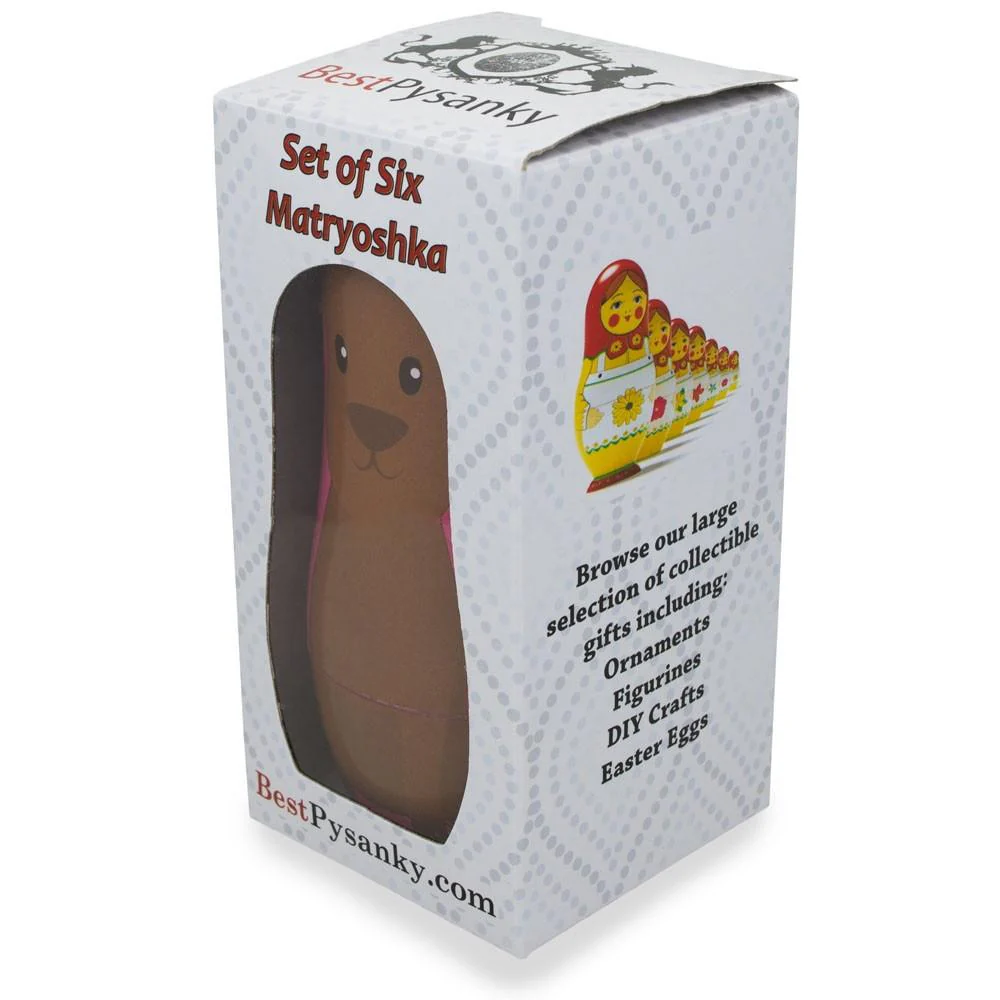 6 Animals: Dog, Cat, Horse, Fish, Chick, Bunny Plastic Nesting Dolls 4.5 Inches - Image 3