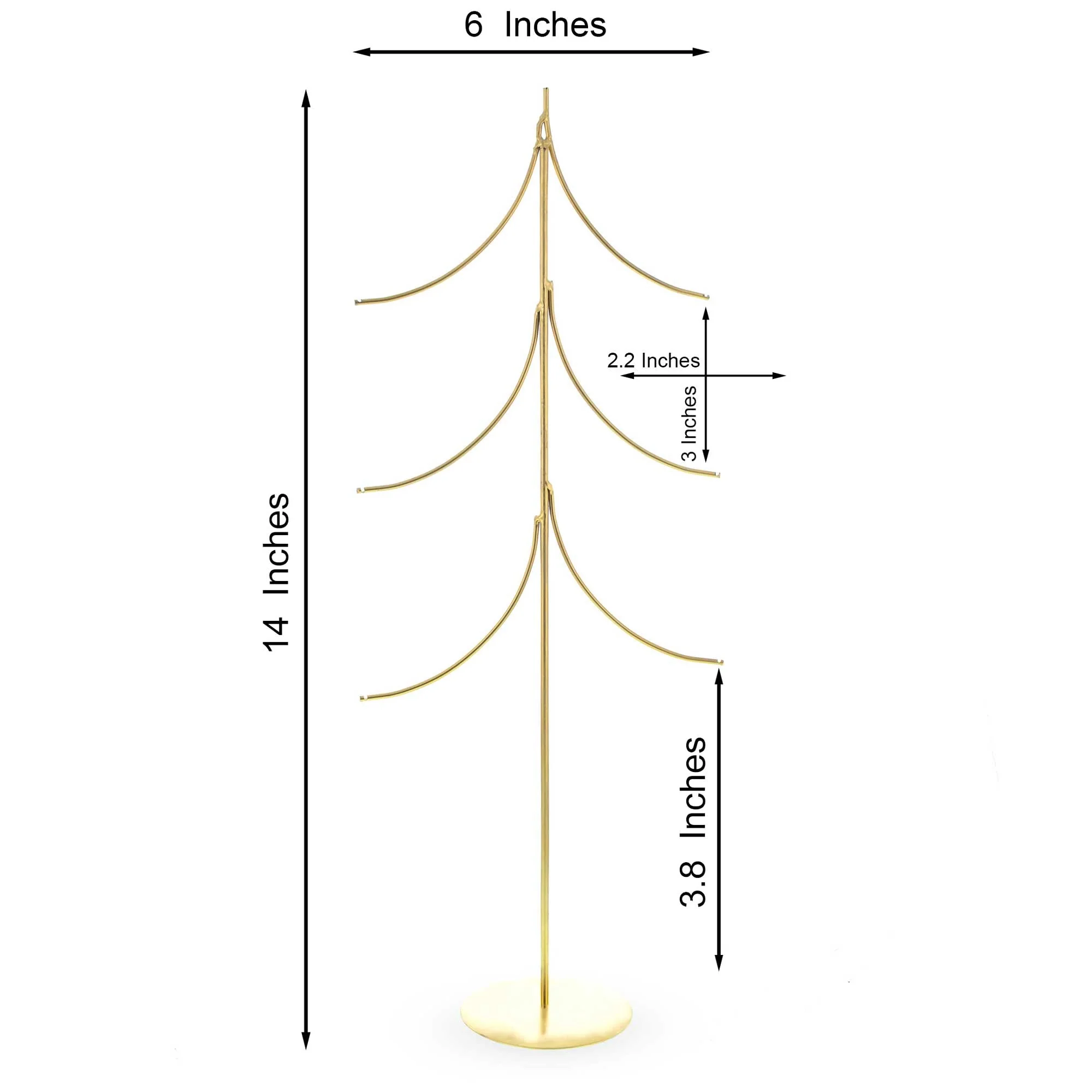 6-Arm Tiered Tree Gold Metal Ornament Display Stand 14 Inches (Poland) - Image 3