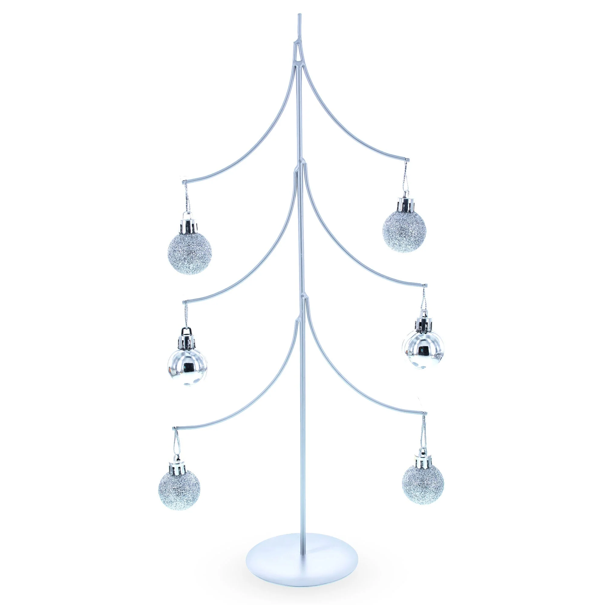 6-Arm Tiered Tree Silver Metal Ornament Display Stand 14 Inches (Poland) - Image 2