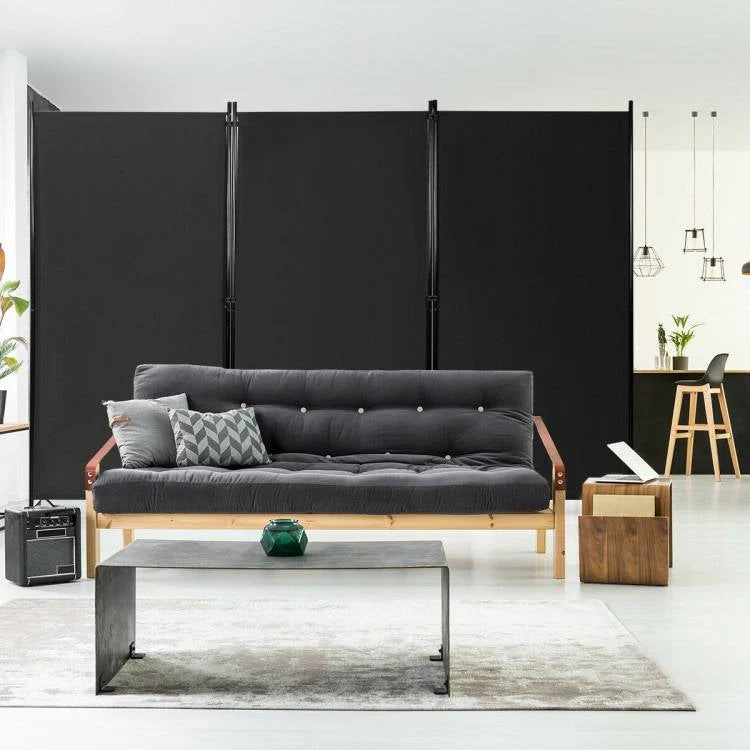 6-Ft Black 3-Panel Room Divider Screen with Steel Base and Heavy Duty Hinges - Image 2