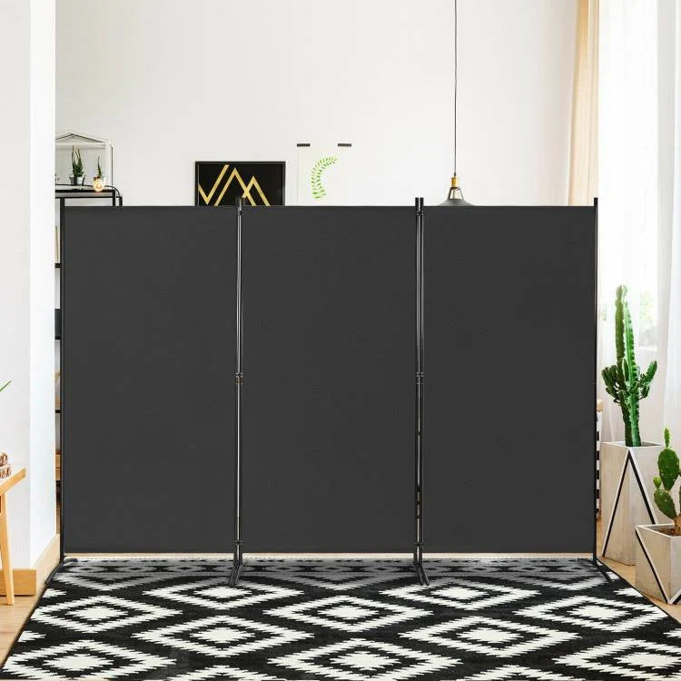 6-Ft Black 3-Panel Room Divider Screen with Steel Base and Heavy Duty Hinges - Image 3