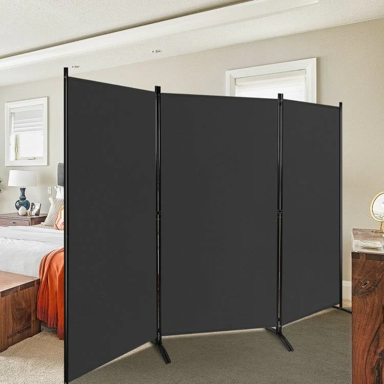 6-Ft Black 3-Panel Room Divider Screen with Steel Base and Heavy Duty Hinges - Image 4