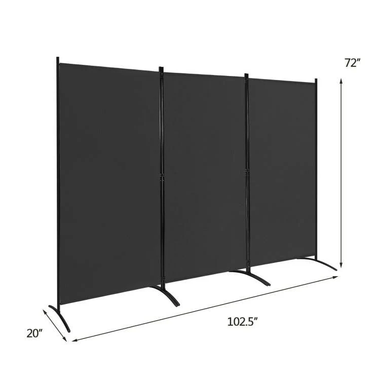 6-Ft Black 3-Panel Room Divider Screen with Steel Base and Heavy Duty Hinges - Image 5
