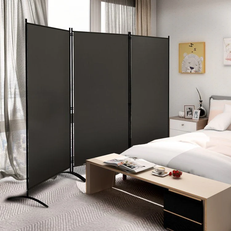 6-Ft Grey 3-Panel Room Divider Screen with Steel Base and Heavy Duty Hinges - Image 2