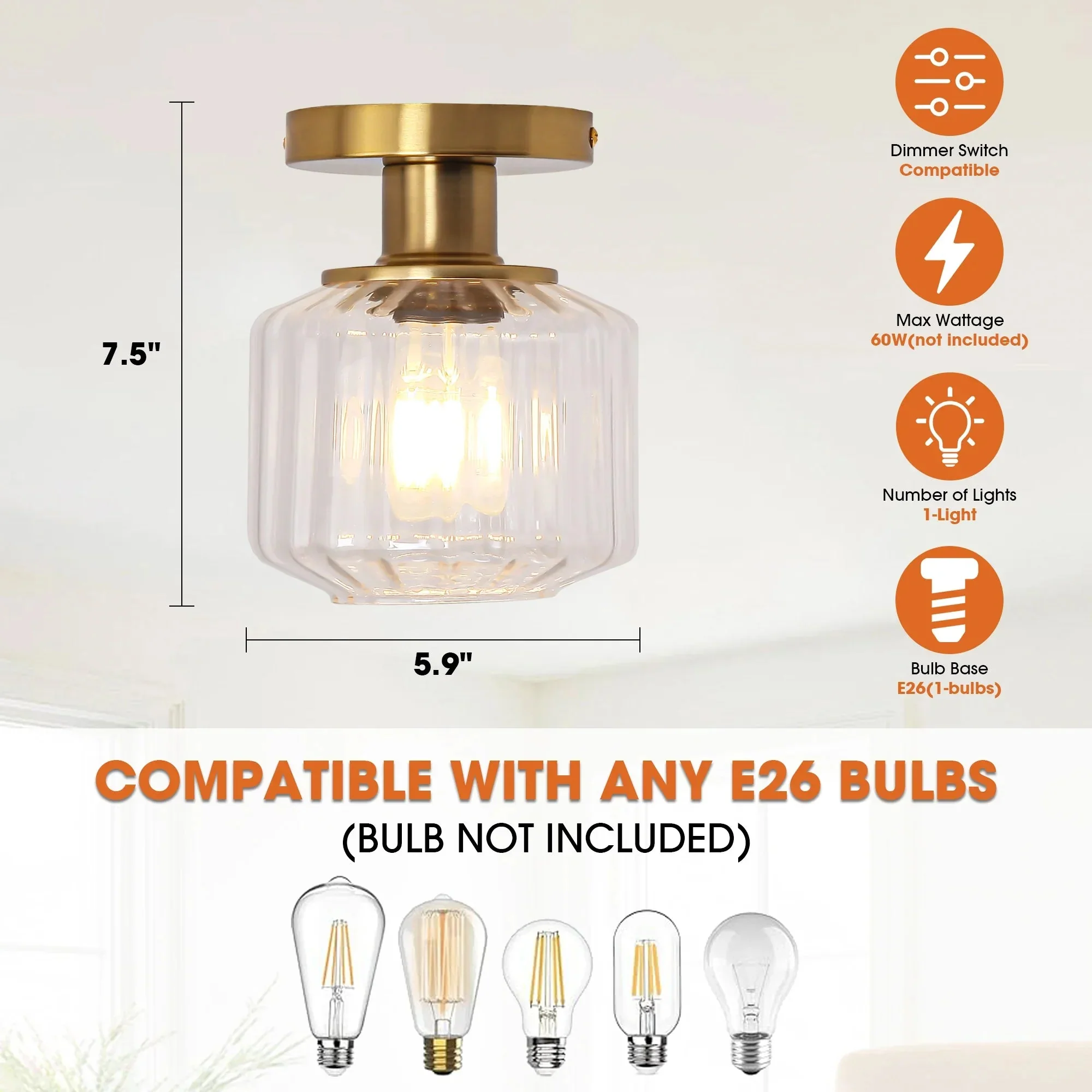 6 Inch Marico 1-Light Semi-Flush Mount Ceiling Light - Image 10