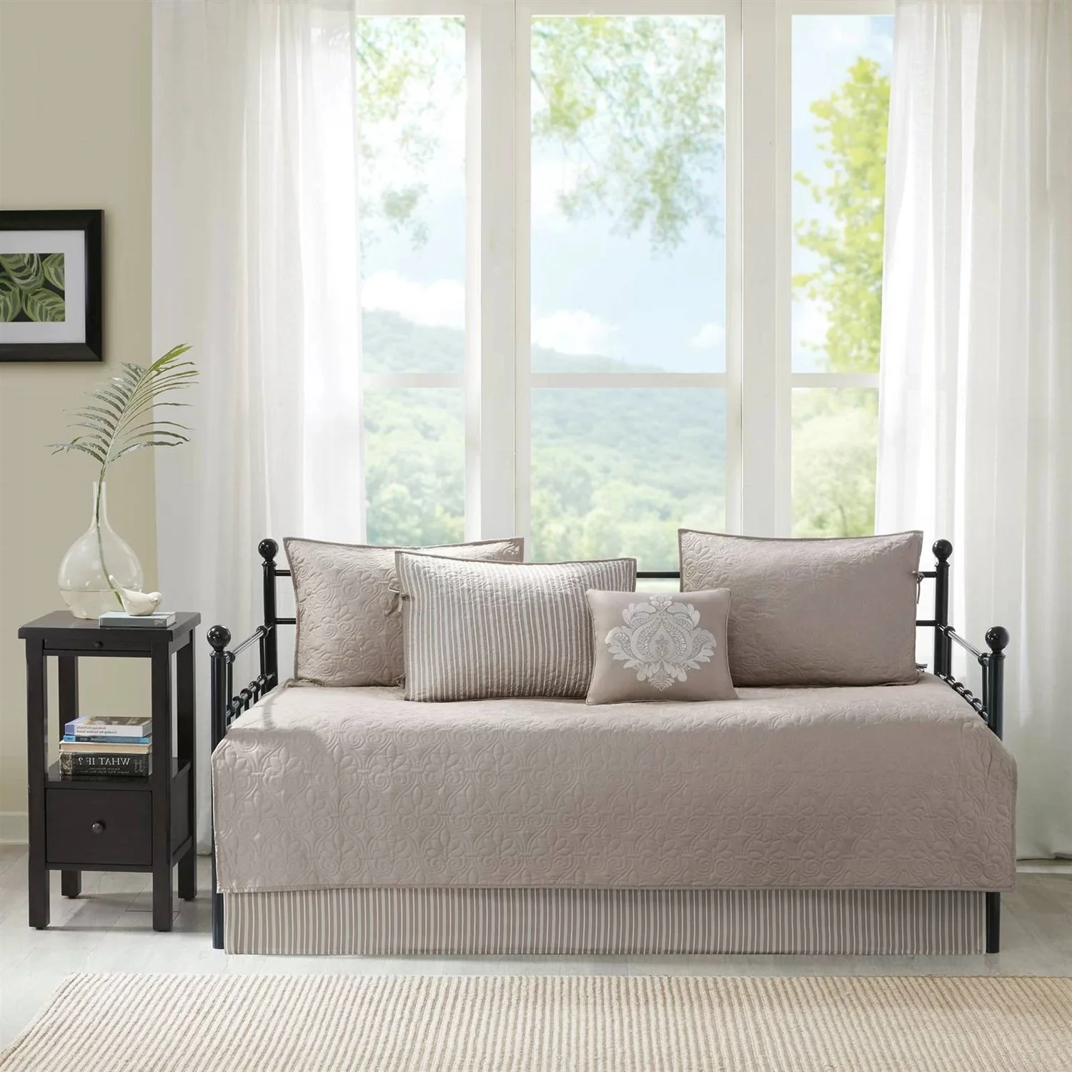 6-Piece Country Cottage Quilted Khaki Reversible Day Bed Cover Set - Image 2