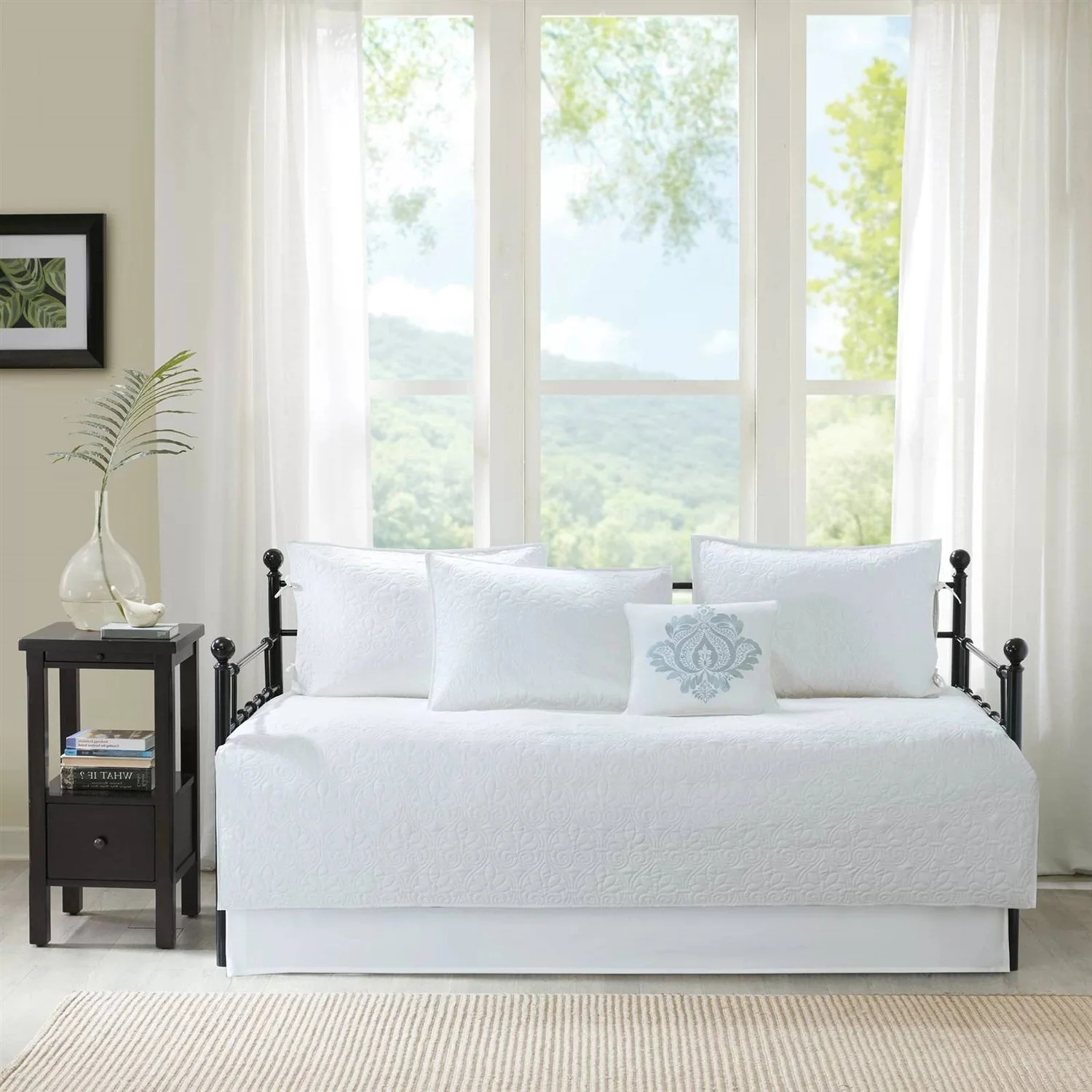 6-Piece Farmhouse Country Cottage Quilted White Reversible Daybed Cover Set - Image 2
