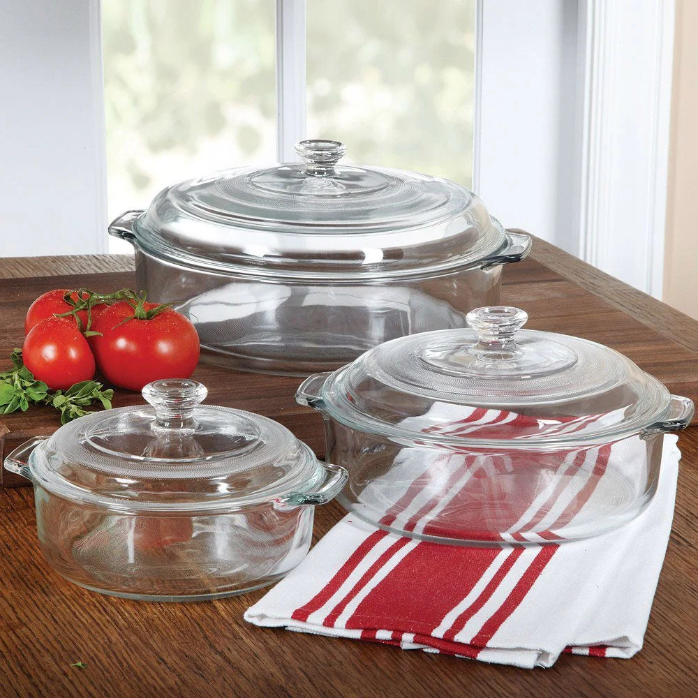 6-Piece Round Glass Casserole Cookware Bakeware Set with Lids - Image 2