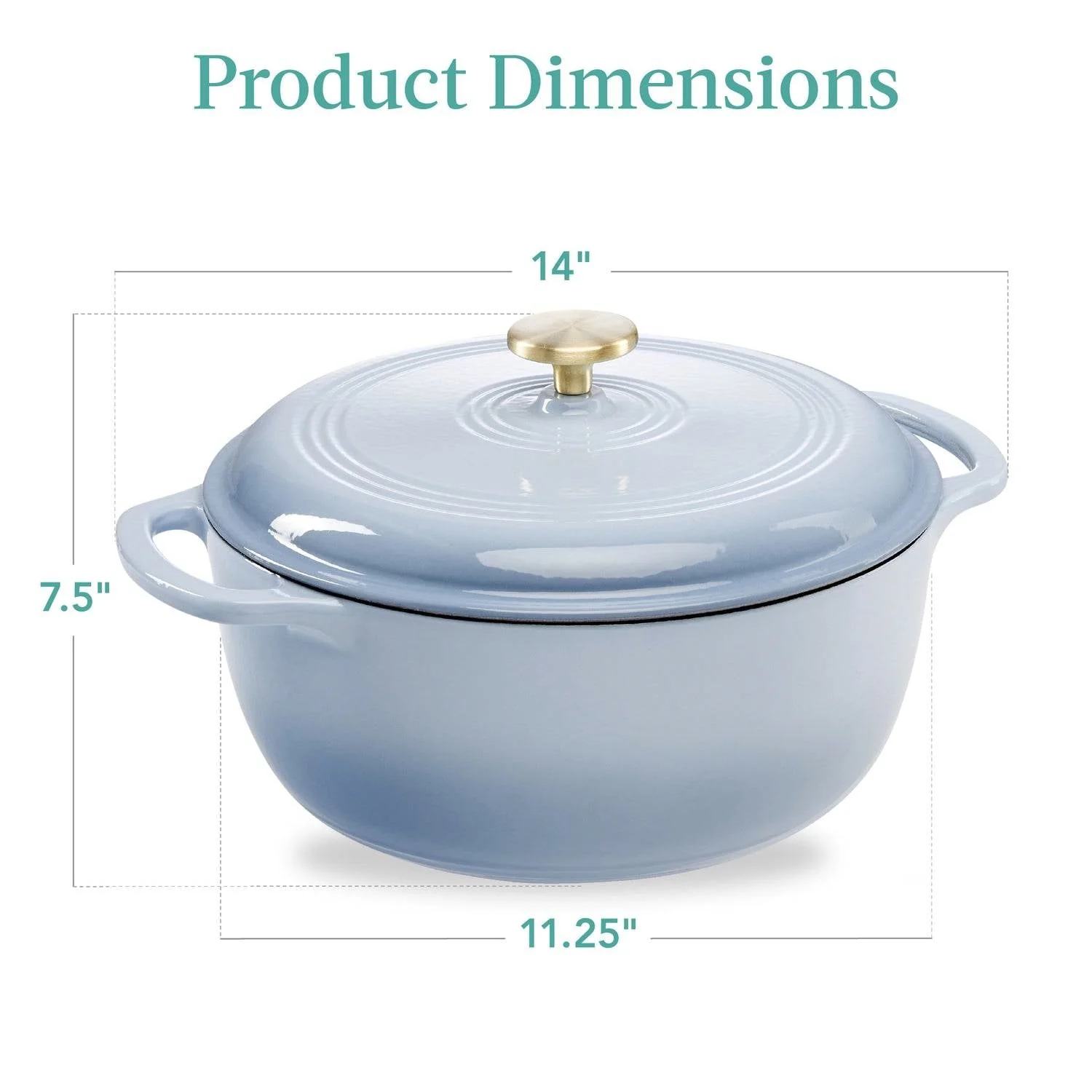 6 Quart Large Baby Blue Enamel Cast-Iron Dutch Oven Kitchen Cookware - Image 3