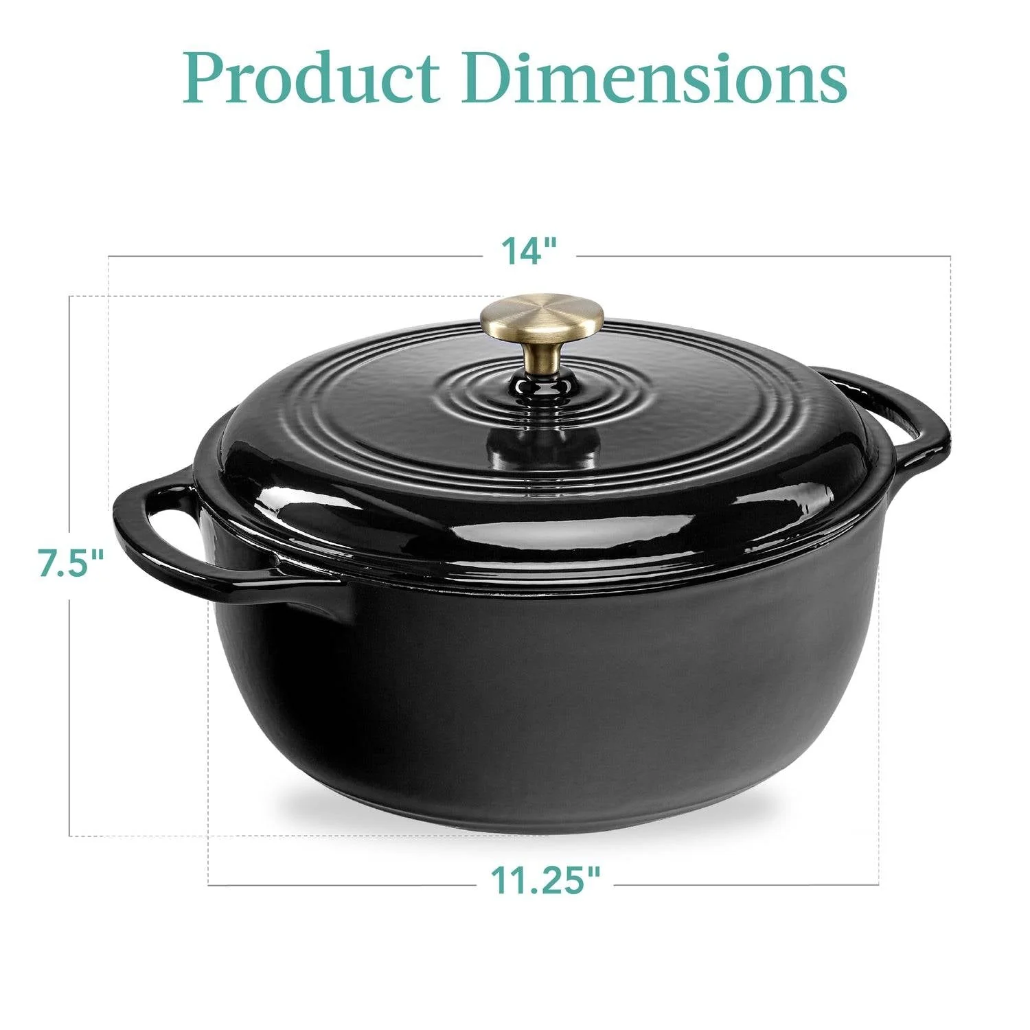 6 Quart Large Black Enamel Cast-Iron Dutch Oven Kitchen Cookware - Image 3