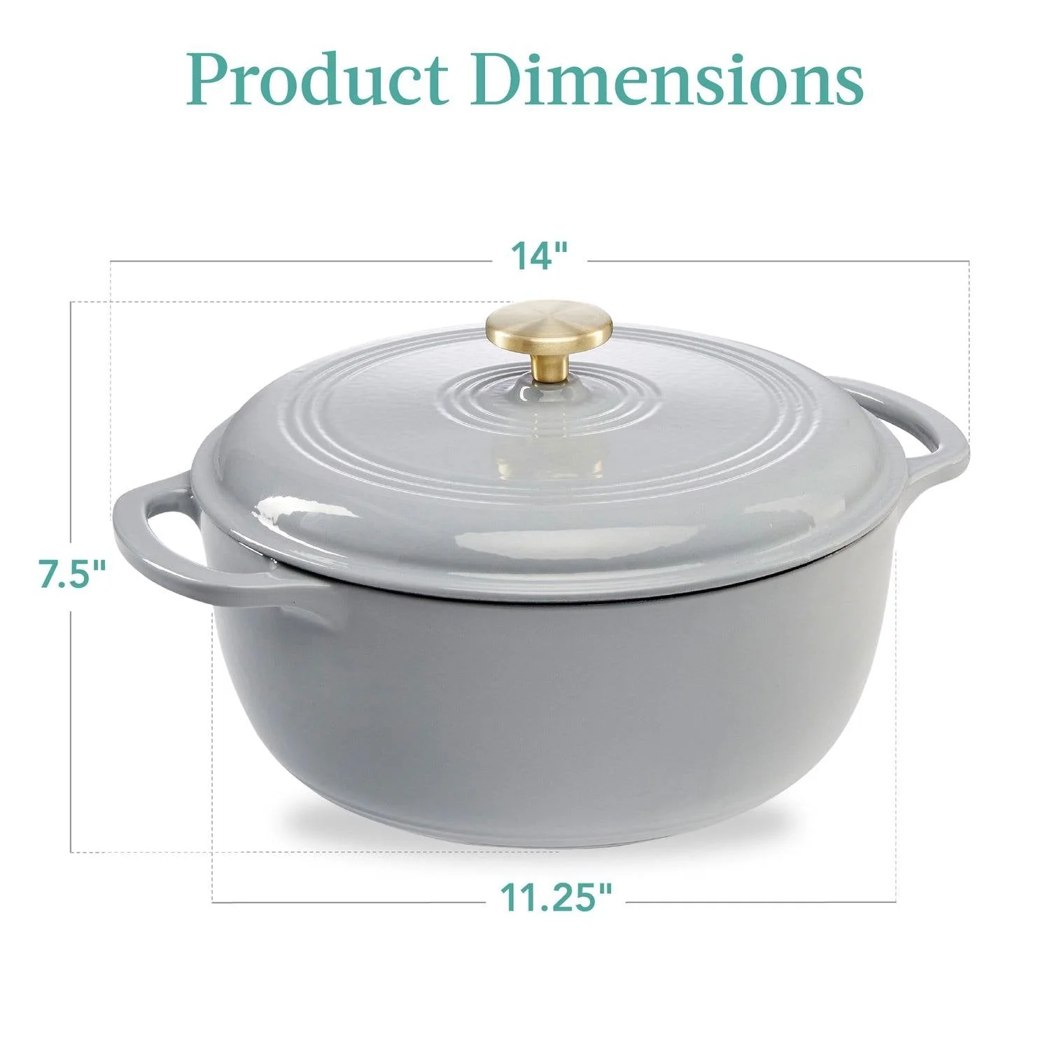 6 Quart Large Light Grey Enamel Cast-Iron Dutch Oven Kitchen Cookware - Image 3