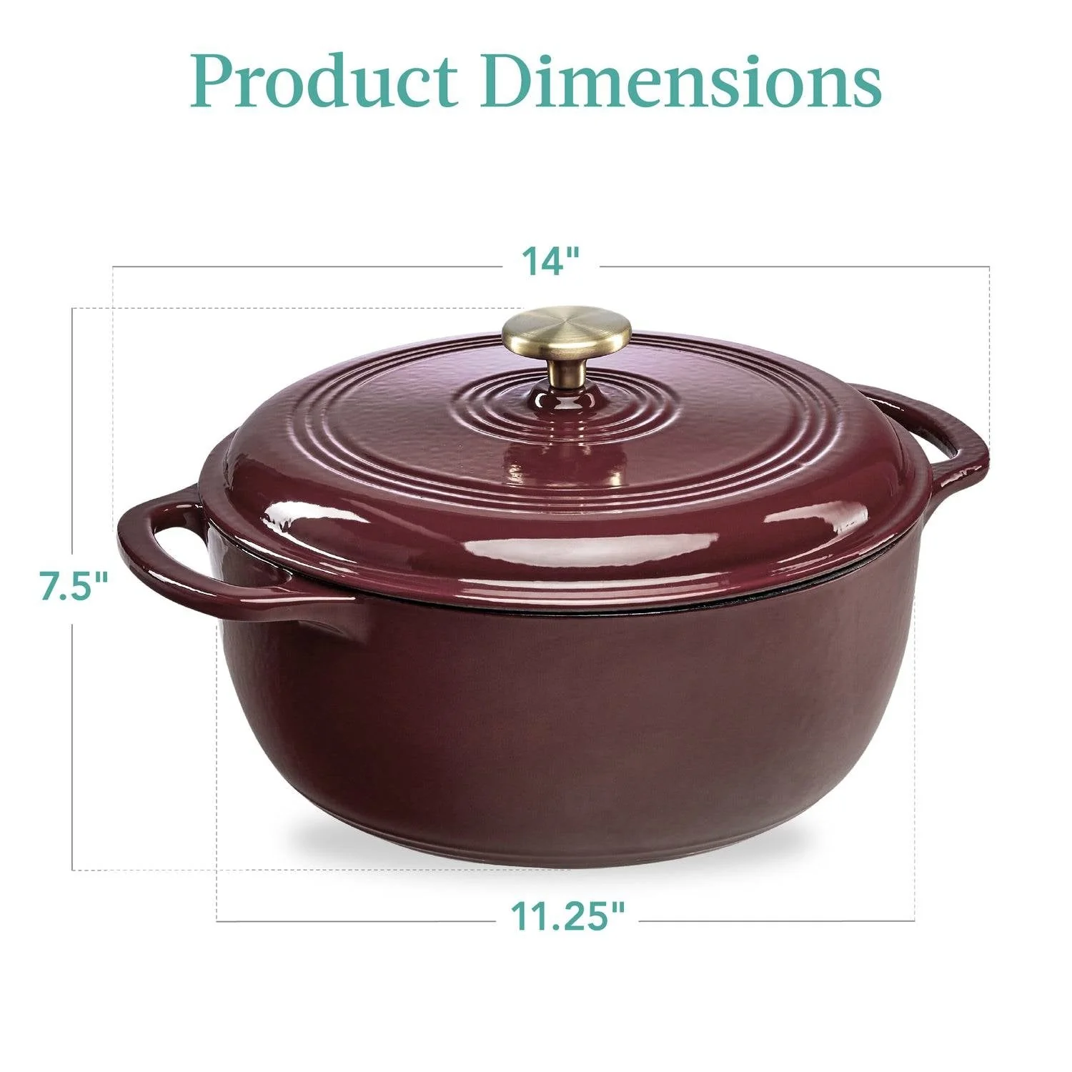 6 Quart Large Maroon Cabernet Red Enamel Cast-Iron Dutch Oven Kitchen Cookware - Image 3