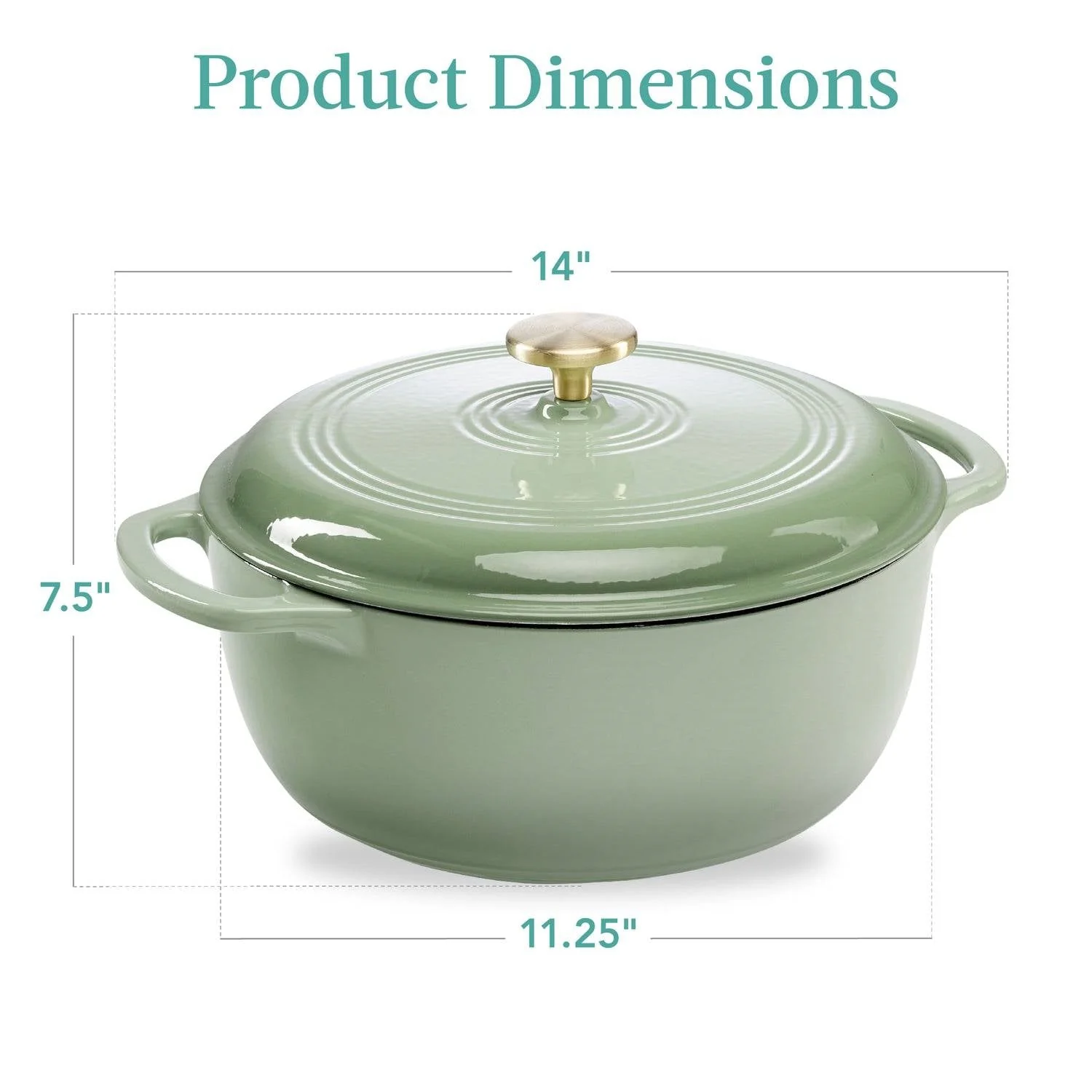 6 Quart Large Sage Green Enamel Cast-Iron Dutch Oven Kitchen Cookware - Image 4
