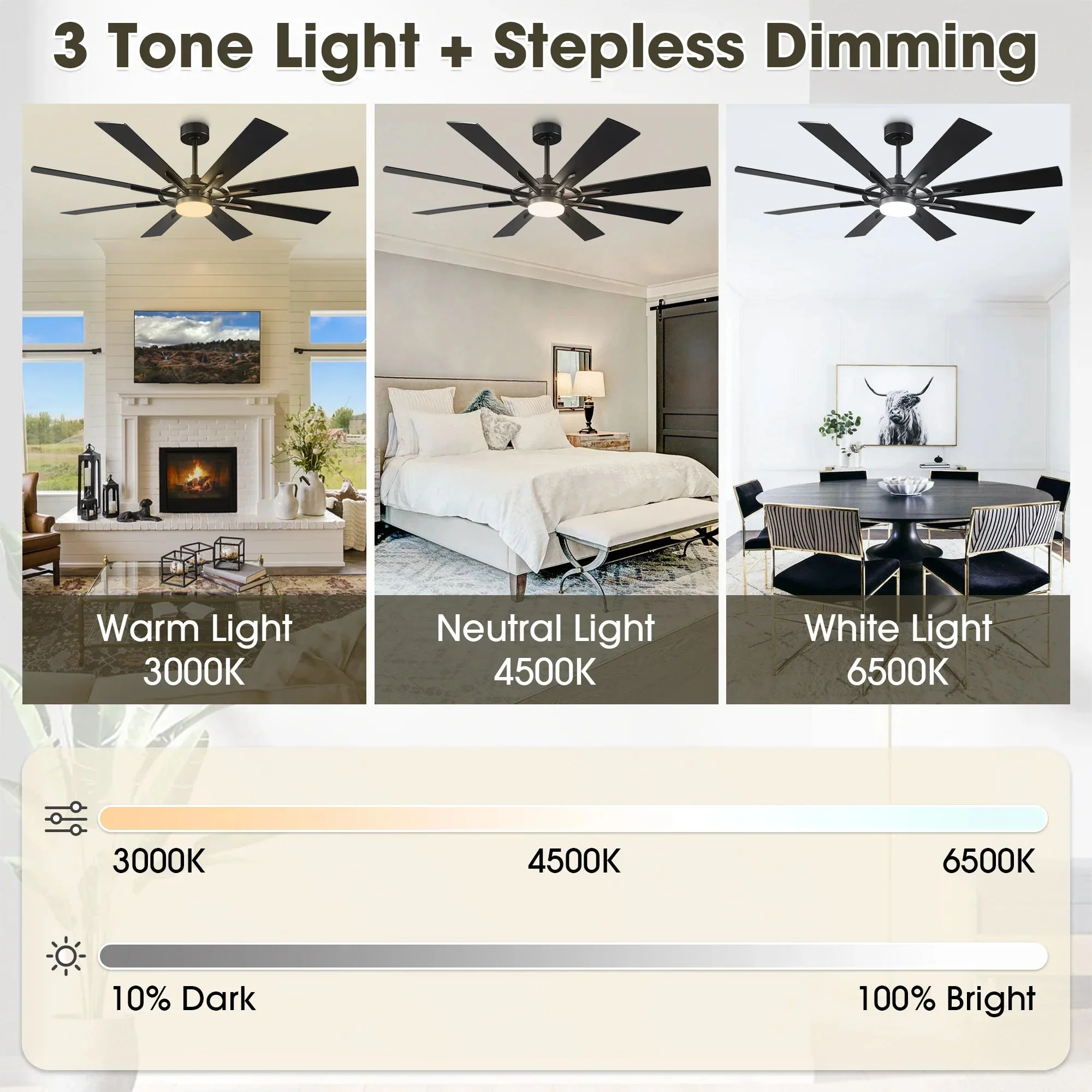 60 Inch 72 Inch Windmill Downrod Mount LED Ceiling Fan with Remote and APP Control - Image 16