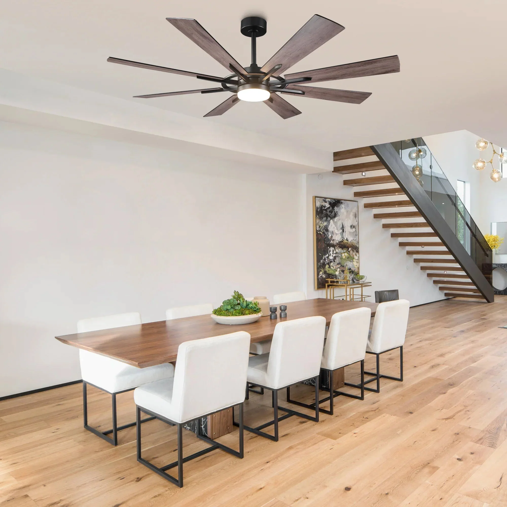 60 Inch 72 Inch Windmill Downrod Mount LED Ceiling Fan with Remote and APP Control - Image 3