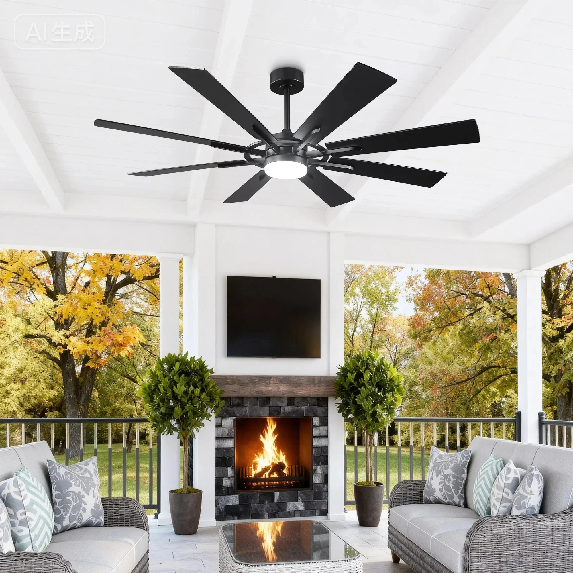 60 Inch 72 Inch Windmill Downrod Mount LED Ceiling Fan with Remote and APP Control - Image 4