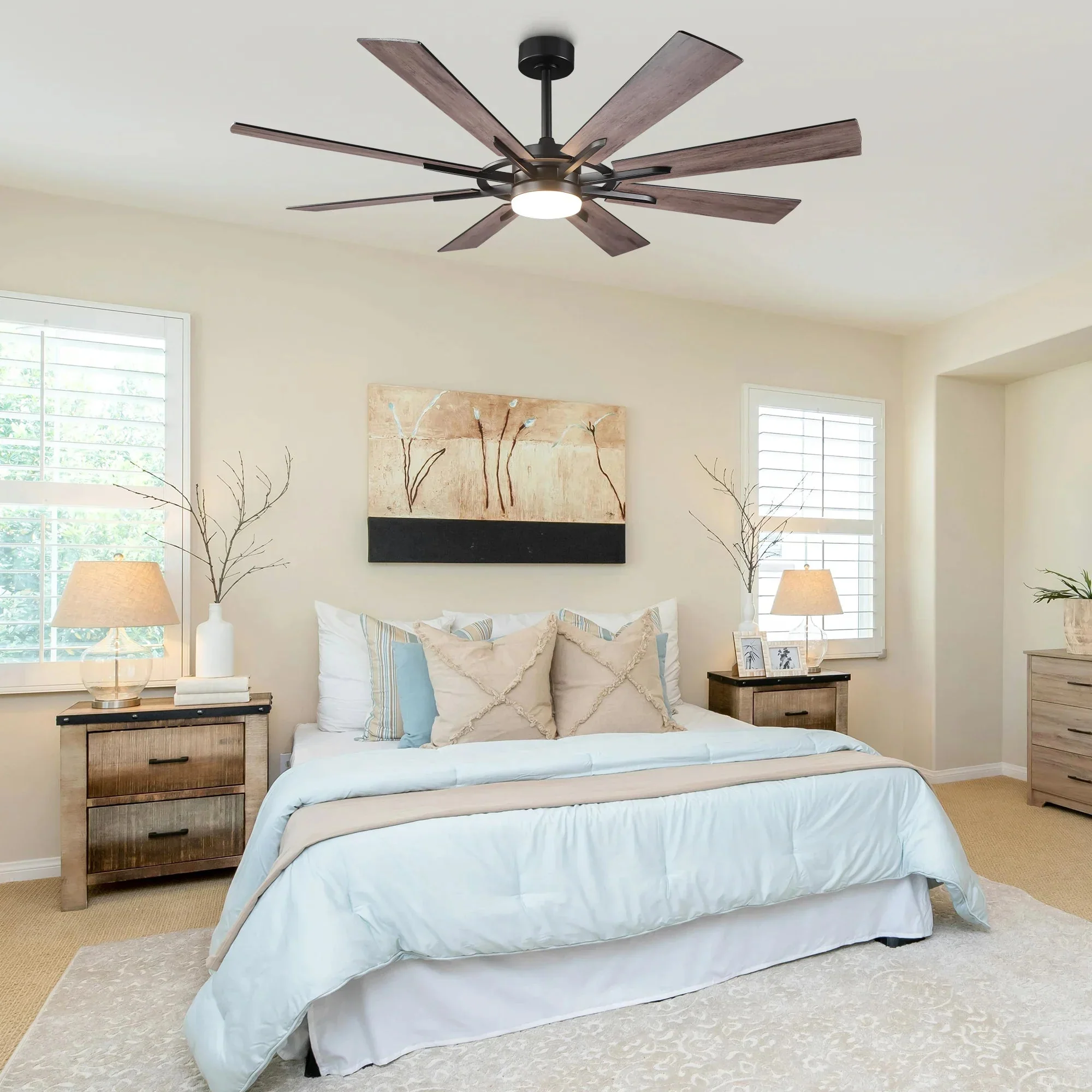 60 Inch 72 Inch Windmill Downrod Mount LED Ceiling Fan with Remote and APP Control - Image 5