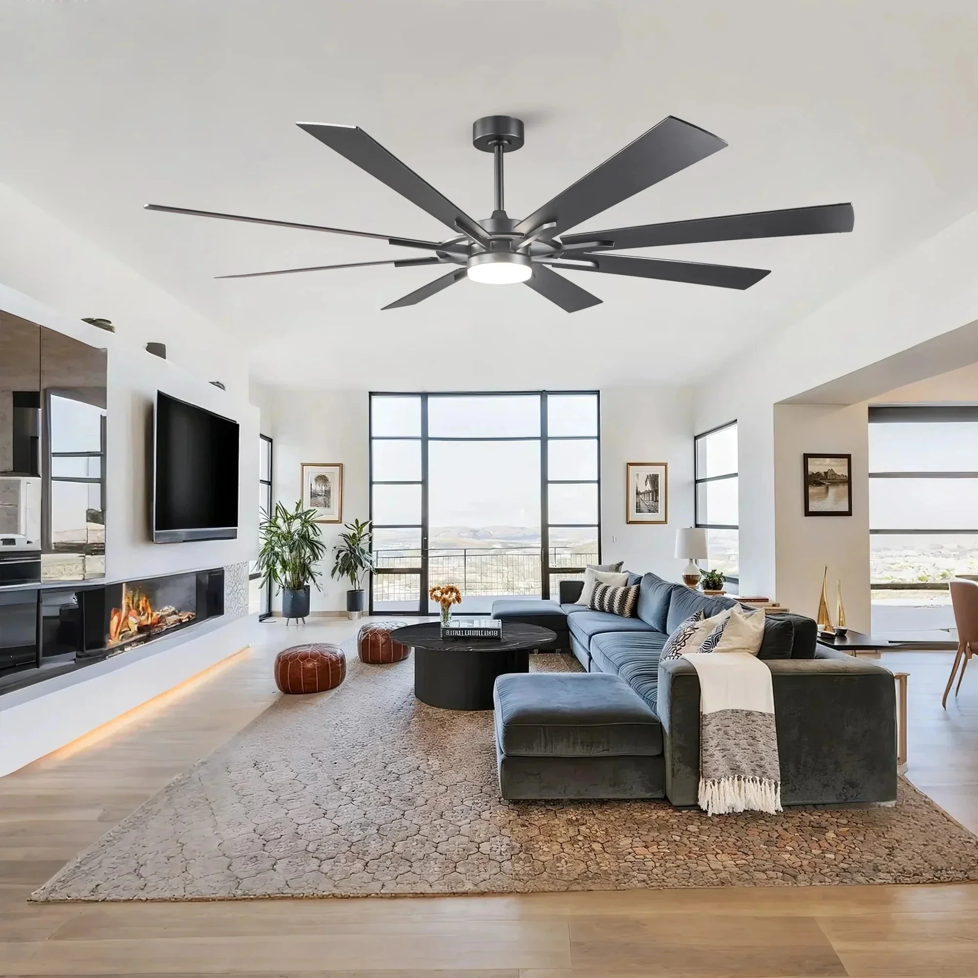 60 Inch 72 Inch Windmill Downrod Mount LED Ceiling Fan with Remote and APP Control - Image 6