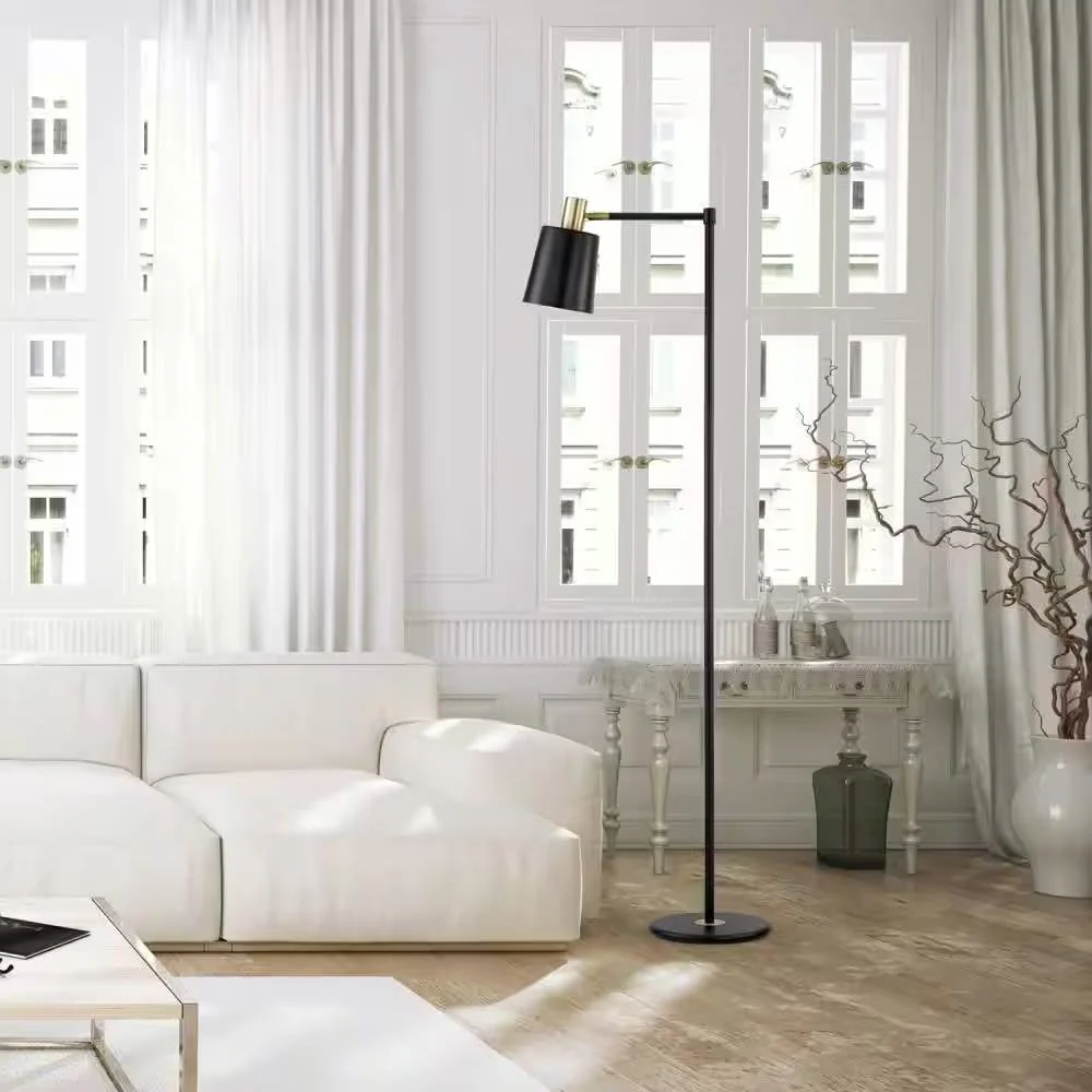 60-inch Industrial Modern Black Metal Floor Lamp with Gold Accents - Image 2