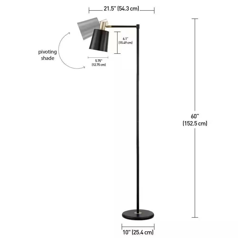 60-inch Industrial Modern Black Metal Floor Lamp with Gold Accents - Image 5