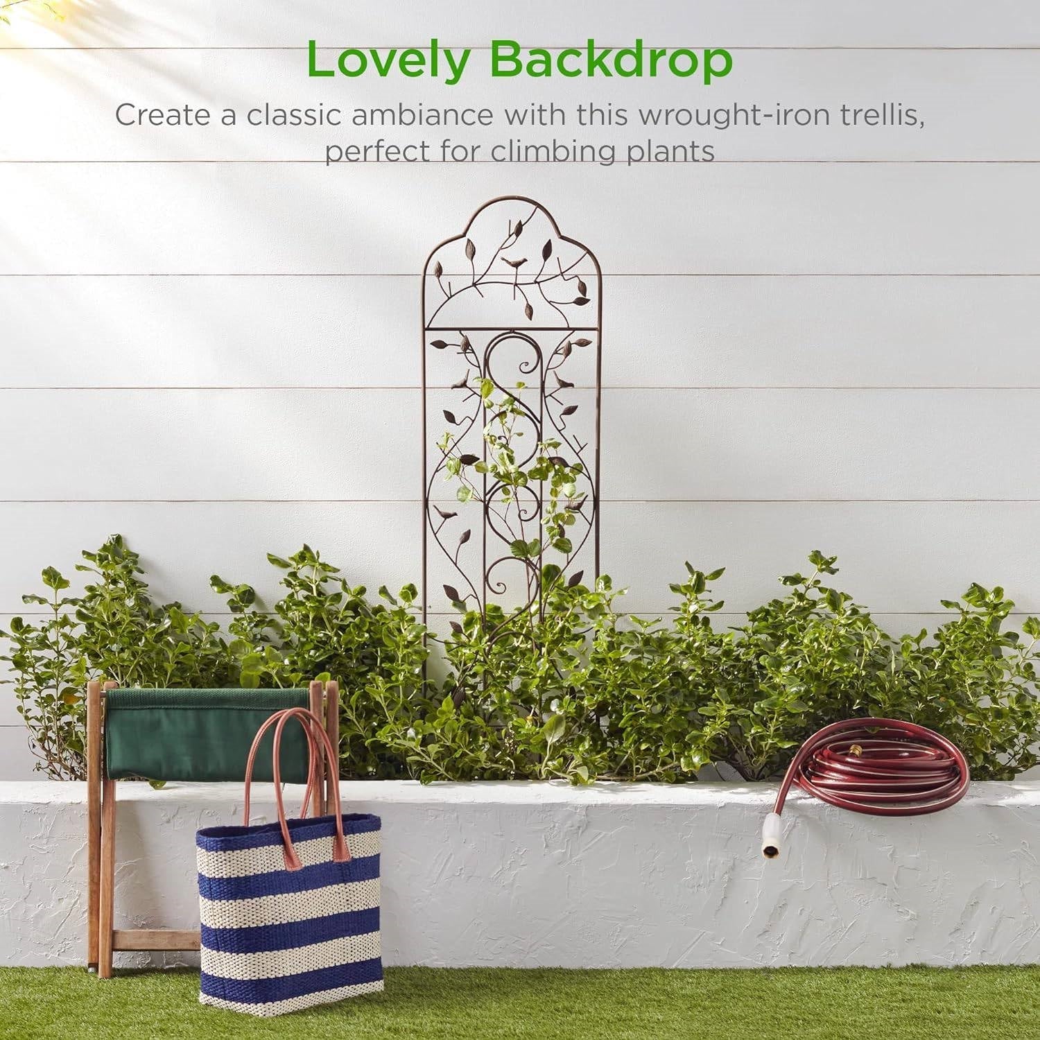 60-inch Tall Outdoor Iron Garden Trellis in Bronze Metal Finish - Image 3