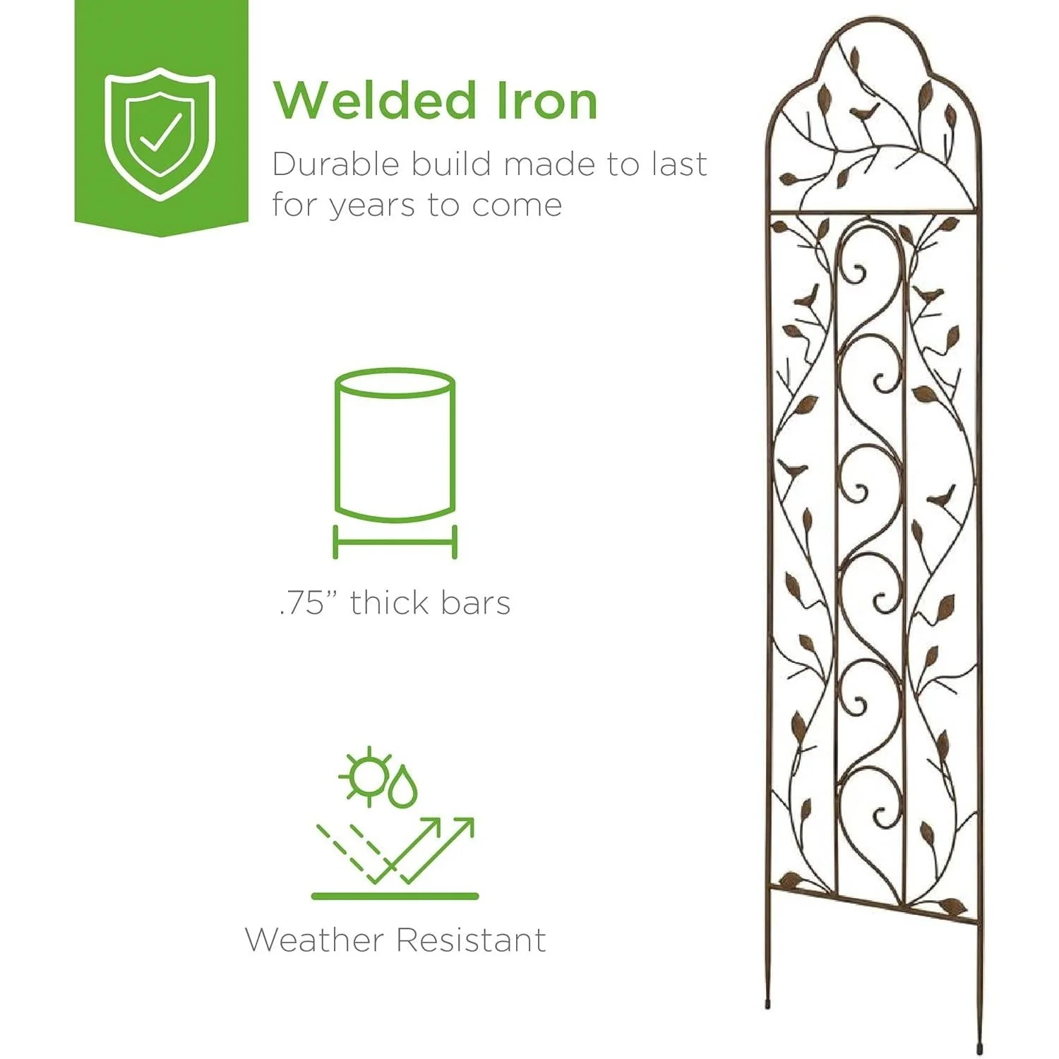 60-inch Tall Outdoor Iron Garden Trellis in Bronze Metal Finish - Image 4