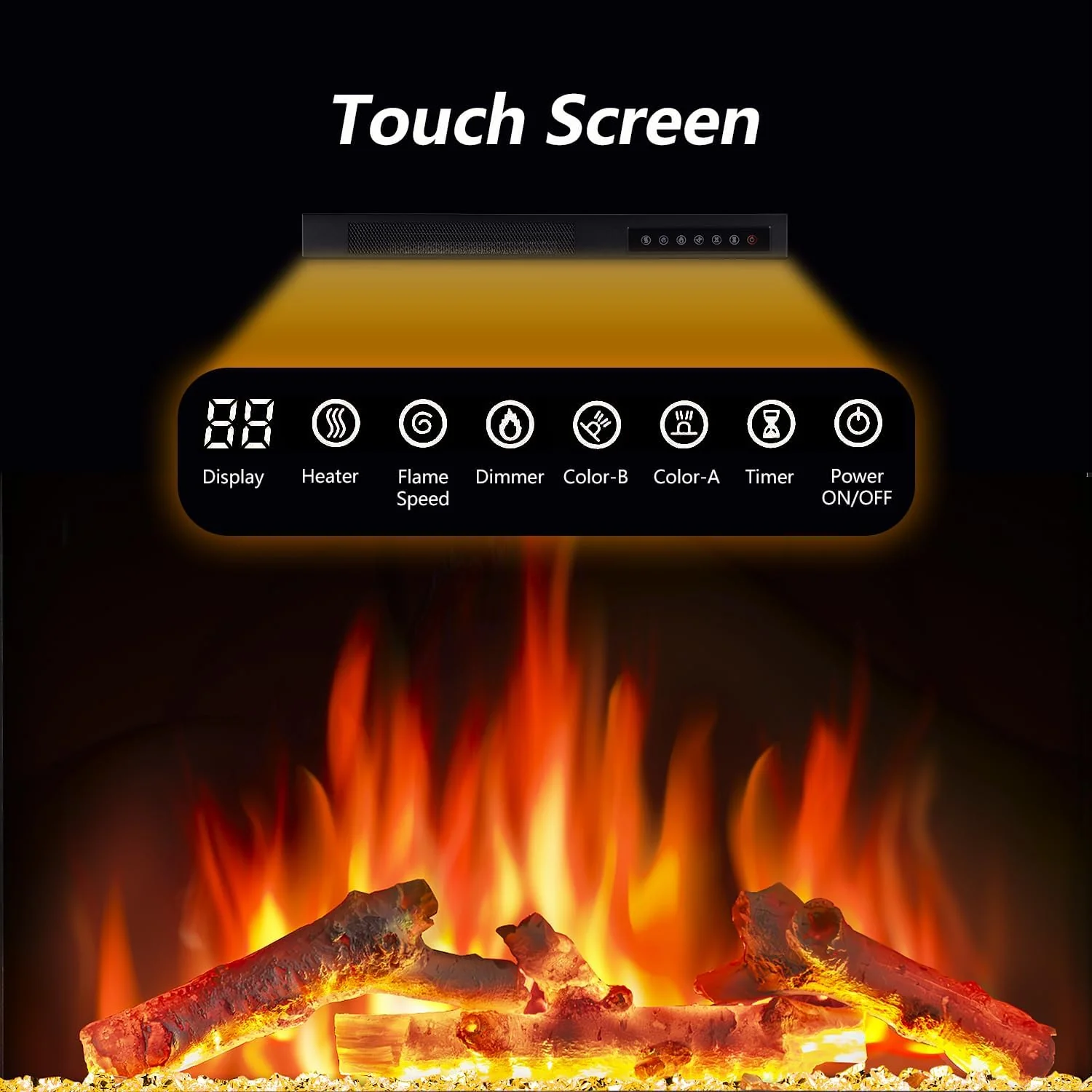 60''Fireplace TV Stand with Freestanding Electric Fireplace&Wooden Storage Cabinet M2301 - Image 3