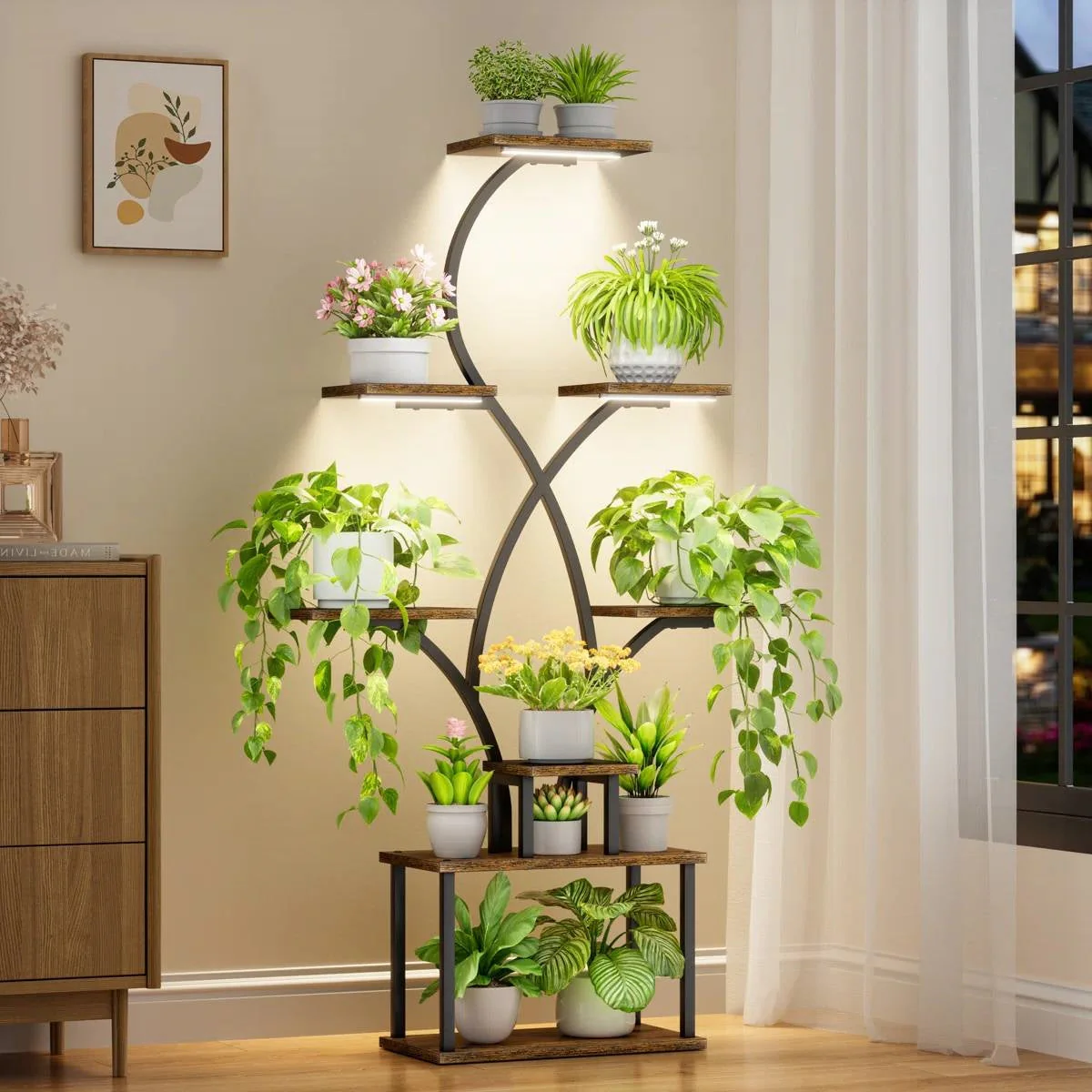 62-inch Tall Tree Shaped Indoor Plant Stand with Grow Lights - Image 2