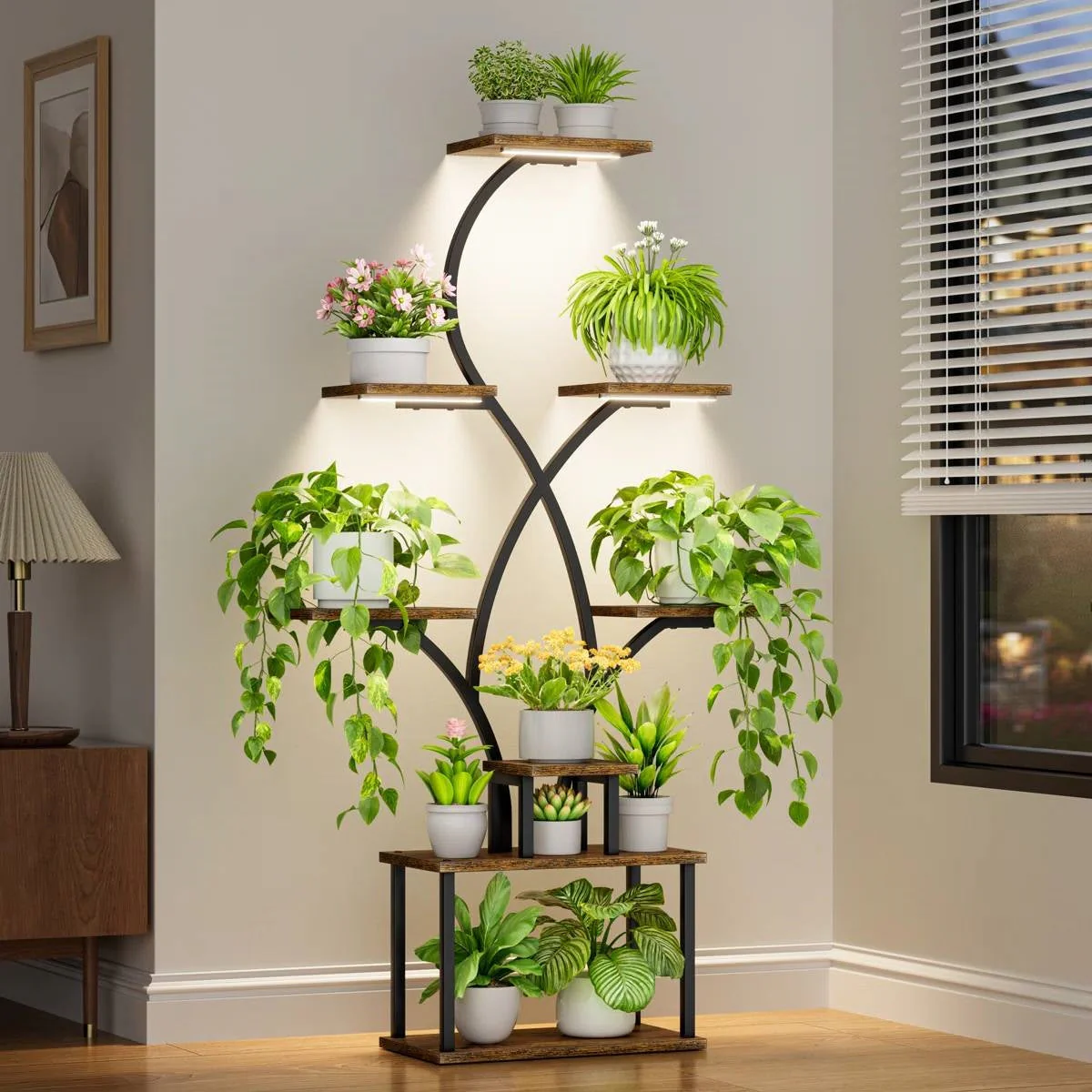 62-inch Tall Tree Shaped Indoor Plant Stand with Grow Lights - Image 3