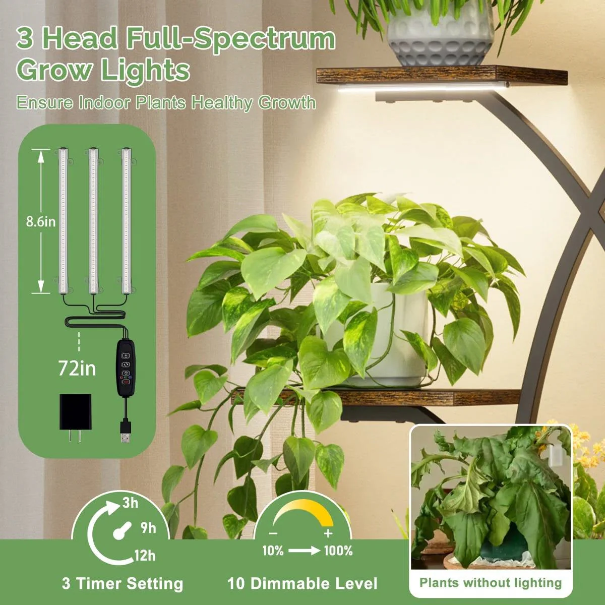 62-inch Tall Tree Shaped Indoor Plant Stand with Grow Lights - Image 4