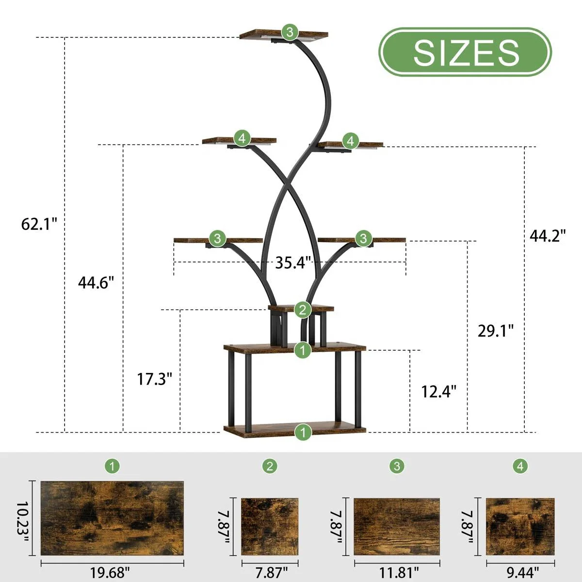 62-inch Tall Tree Shaped Indoor Plant Stand with Grow Lights - Image 5