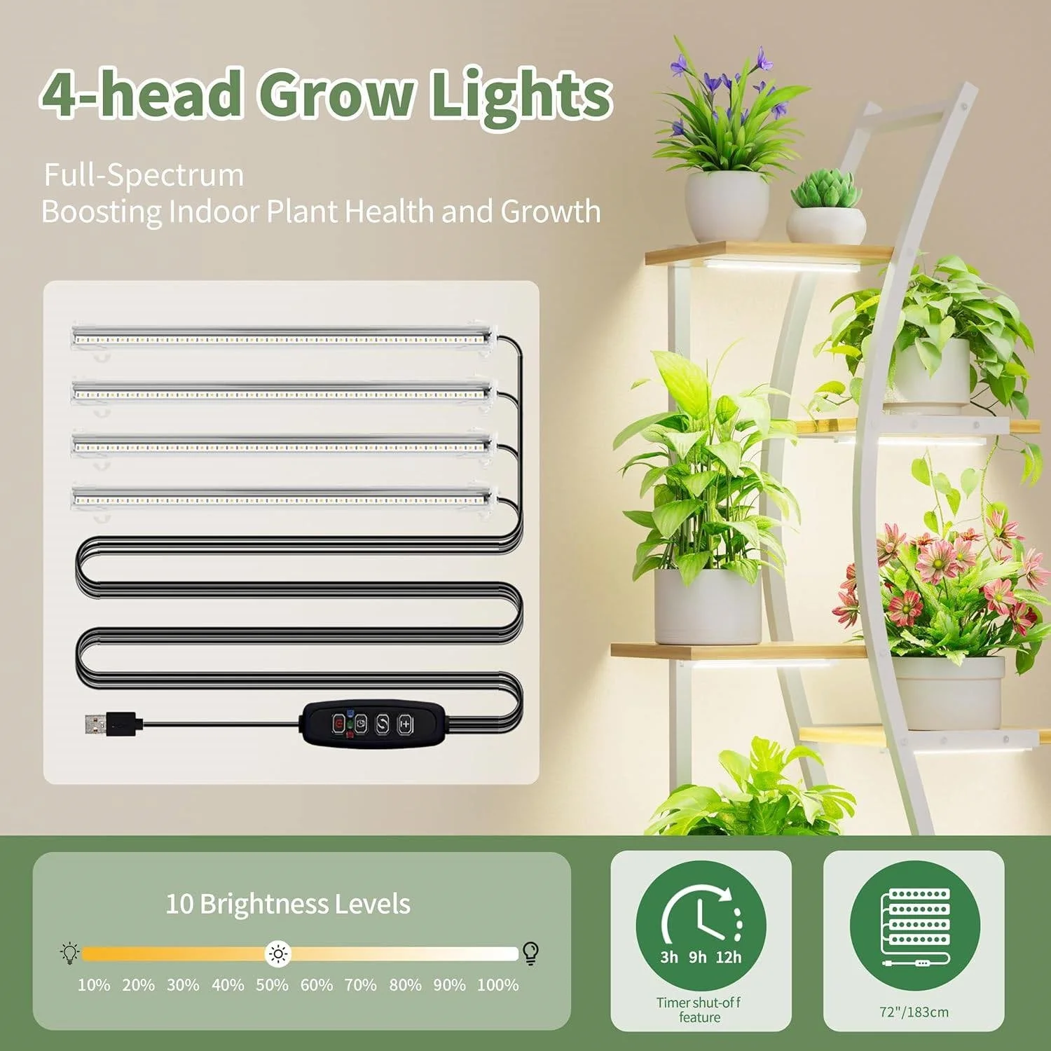 63-inch Tall Indoor Plant Stand with White Metal Frame and Wood Finish Shelves - Image 4