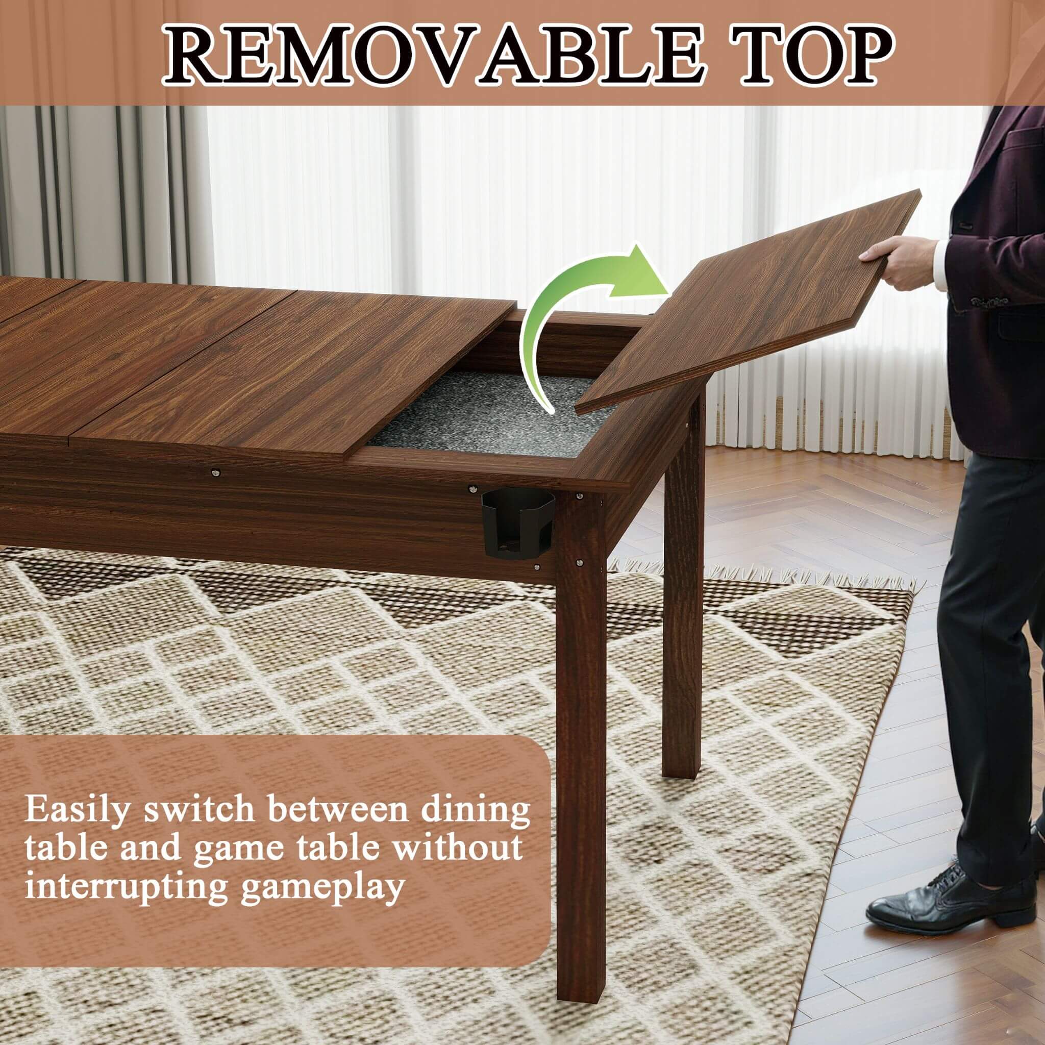 [63X40-Inch] Premium 2-In-1 Multifunctional Board Game Table For 4–6 Players (SAK84513) - Image 10