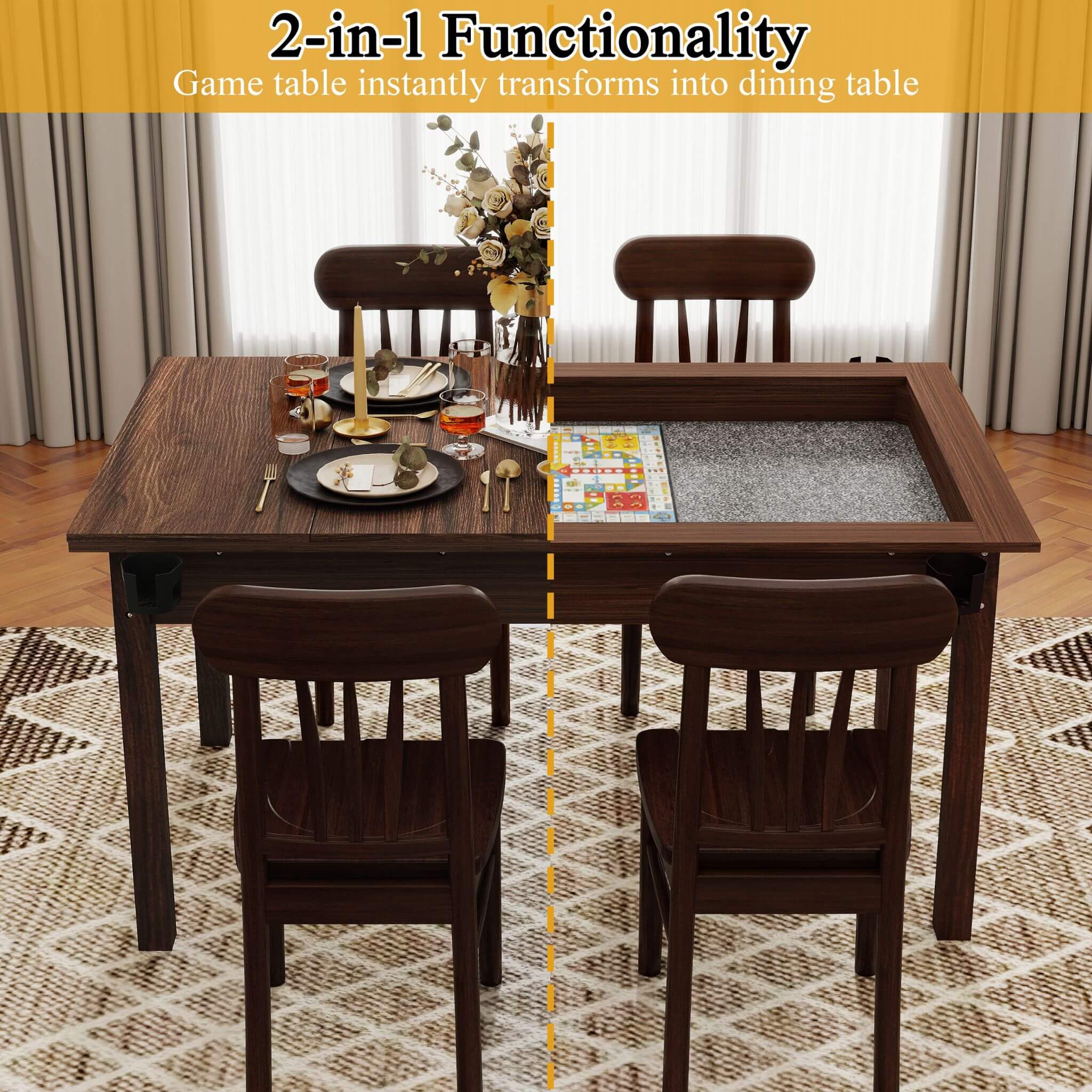 [63X40-Inch] Premium 2-In-1 Multifunctional Board Game Table For 4–6 Players (SAK84513) - Image 5