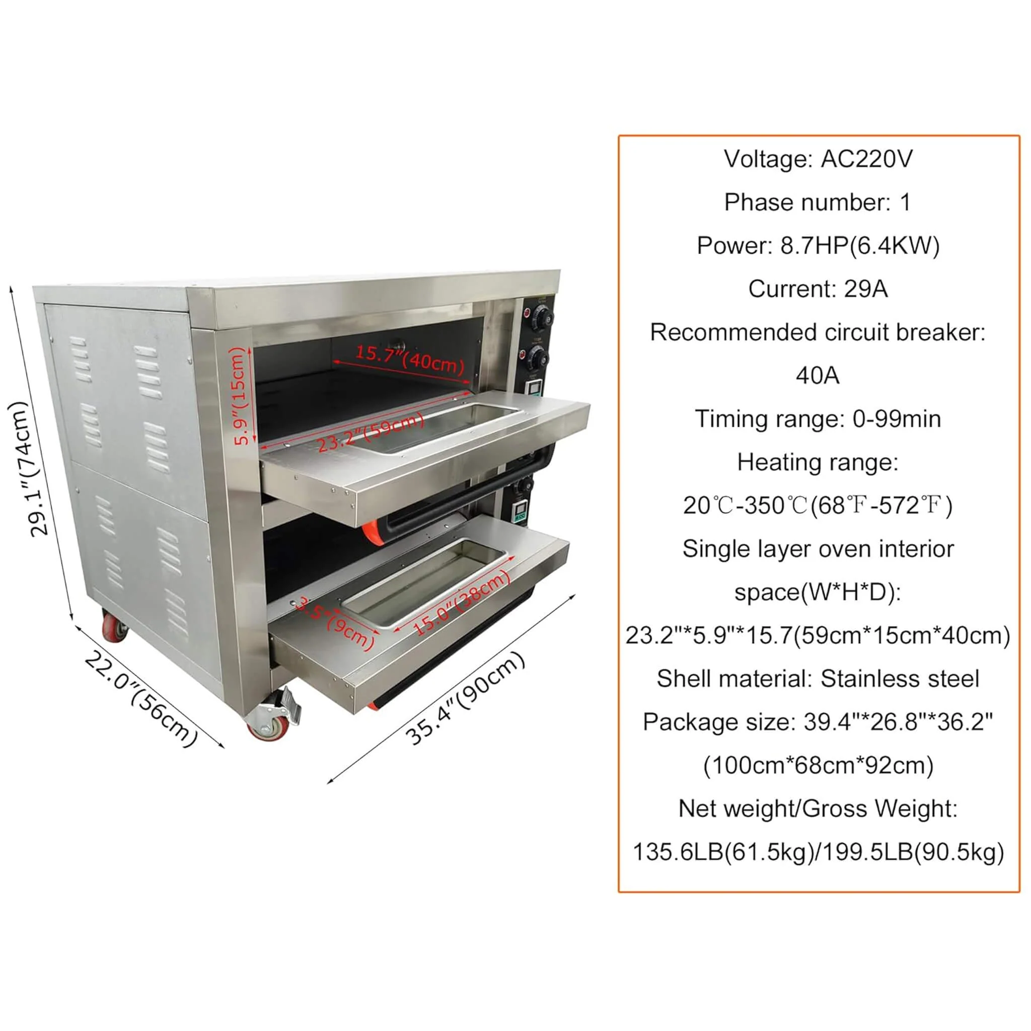 6400W Commercial Electric Double Deck Convection Baking Pizza Oven (SAK37281) - Image 7