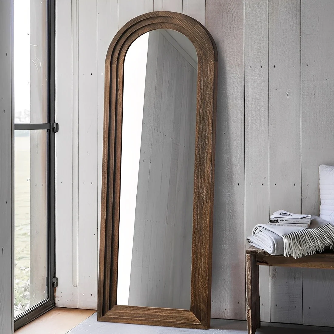 64"x21" Full-Length Wooden Arched Floor Mirror - Image 2