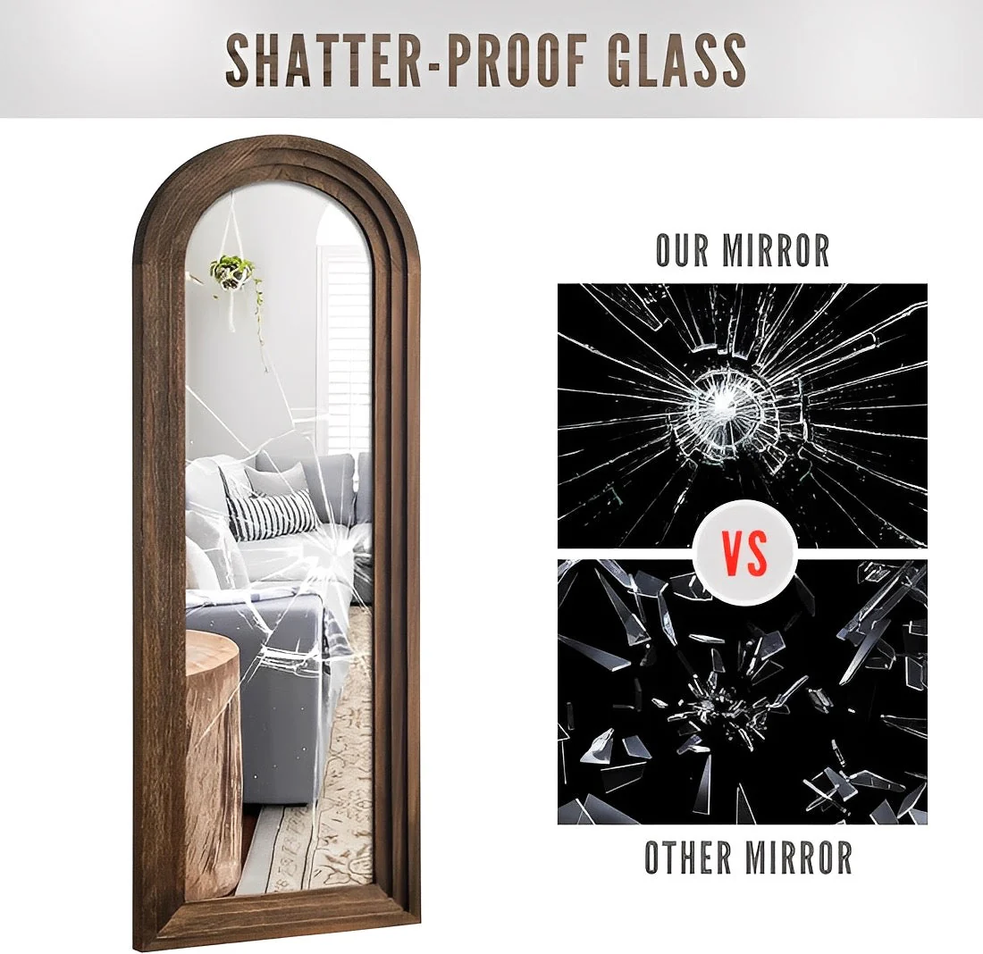 64"x21" Full-Length Wooden Arched Floor Mirror - Image 3