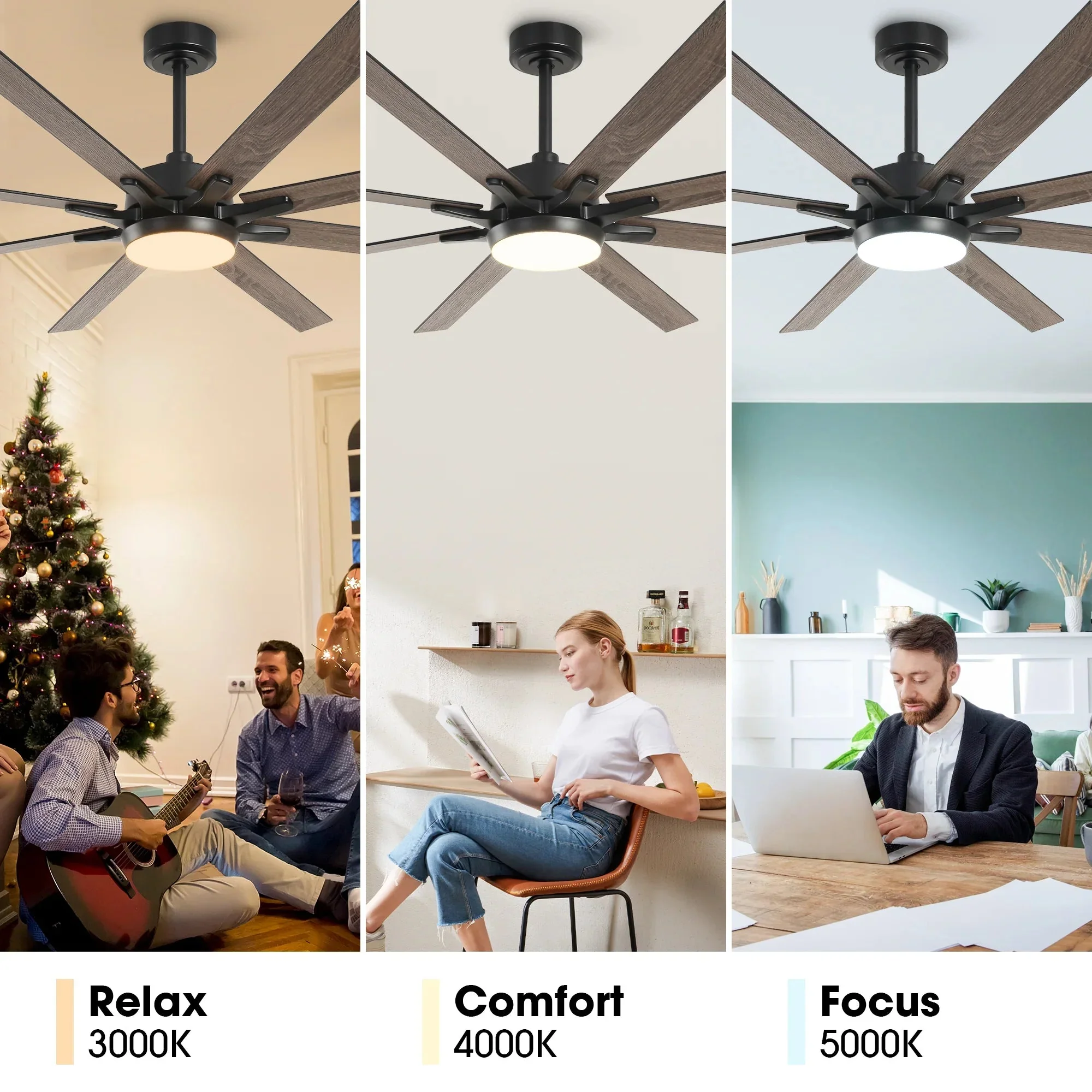 65 Inch Teresa Modern Double-sided Blades Ceiling Fan with Remote Control and LED Light - Image 10