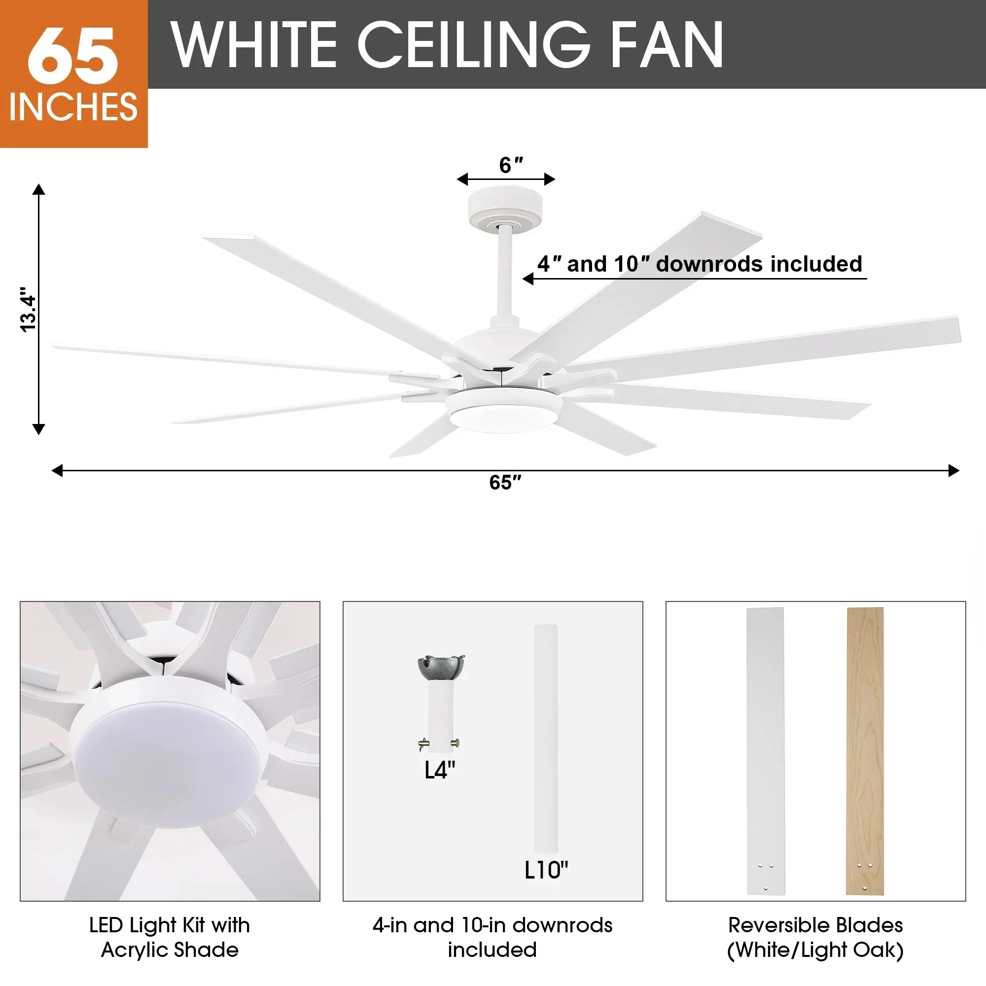 65 Inch Teresa Modern Double-sided Blades Ceiling Fan with Remote Control and LED Light - Image 11