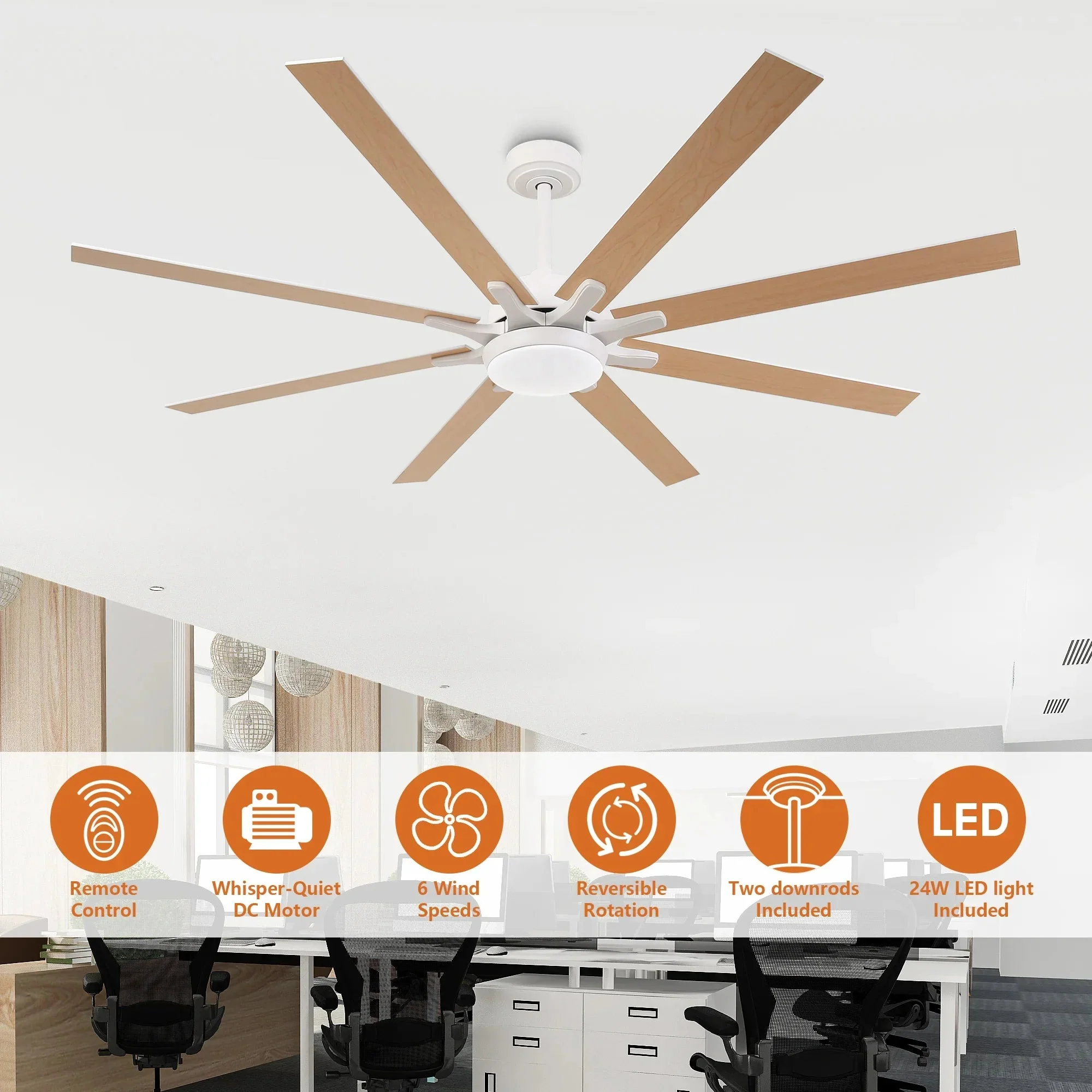65 Inch Teresa Modern Double-sided Blades Ceiling Fan with Remote Control and LED Light - Image 7