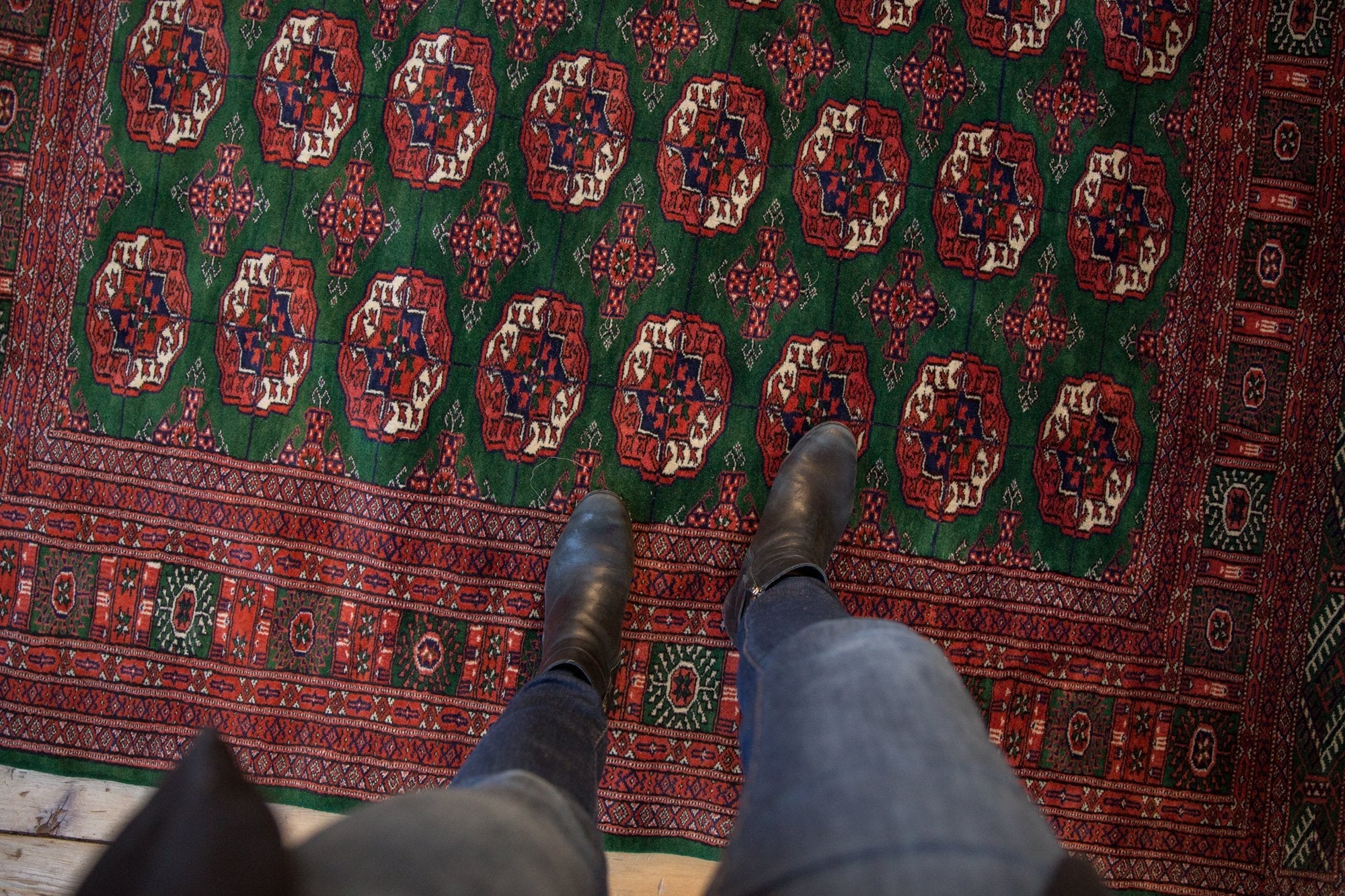 6x6.5 Vintage Fine Pakistani Bokhara Design Square Carpet - Image 2