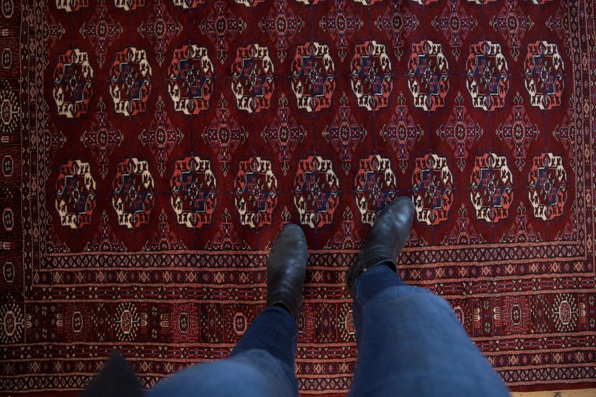 6x6.5 Vintage Fine Pakistani Bokhara Design Square Carpet - Image 2