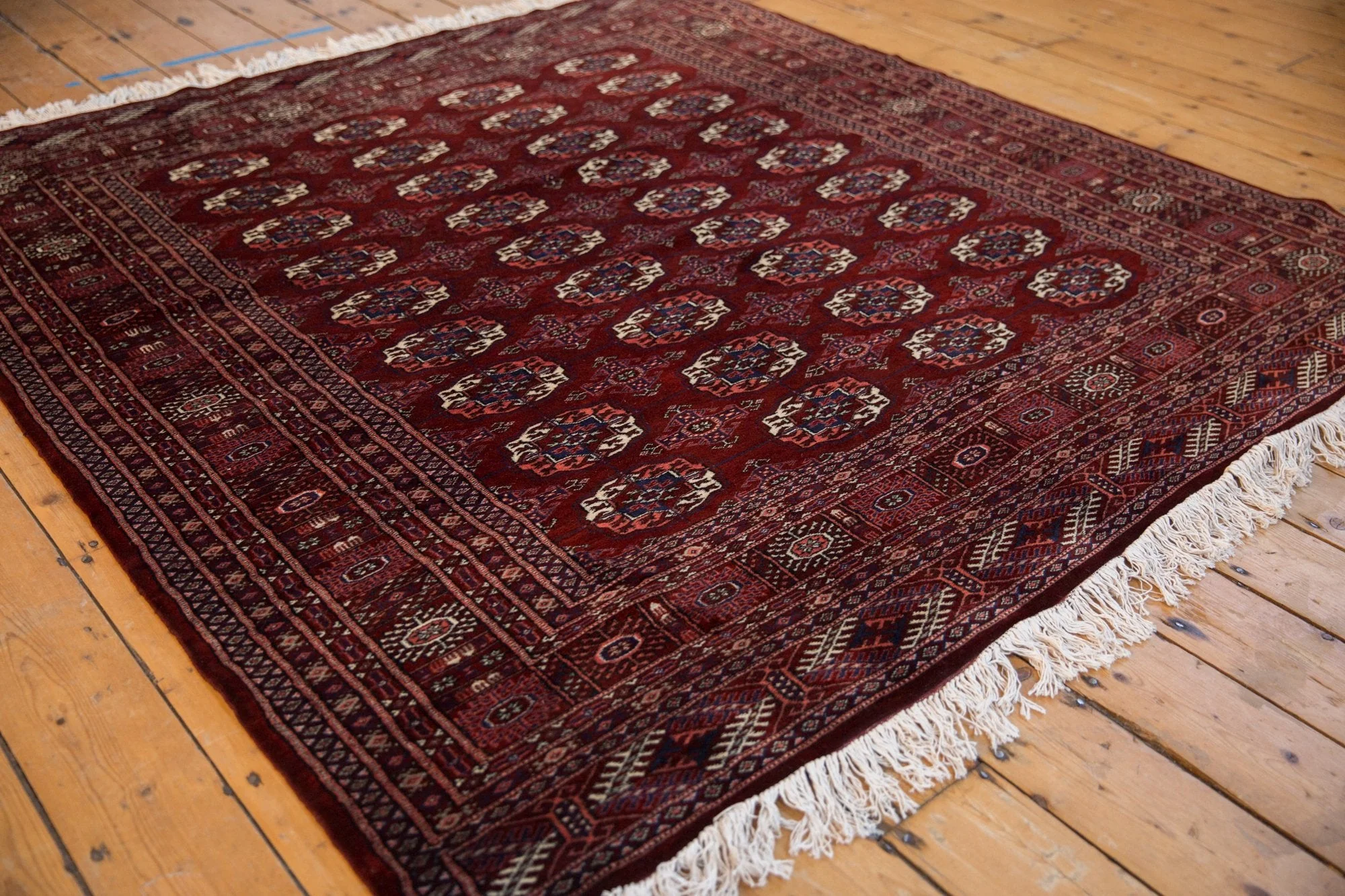 6x6.5 Vintage Fine Pakistani Bokhara Design Square Carpet - Image 3