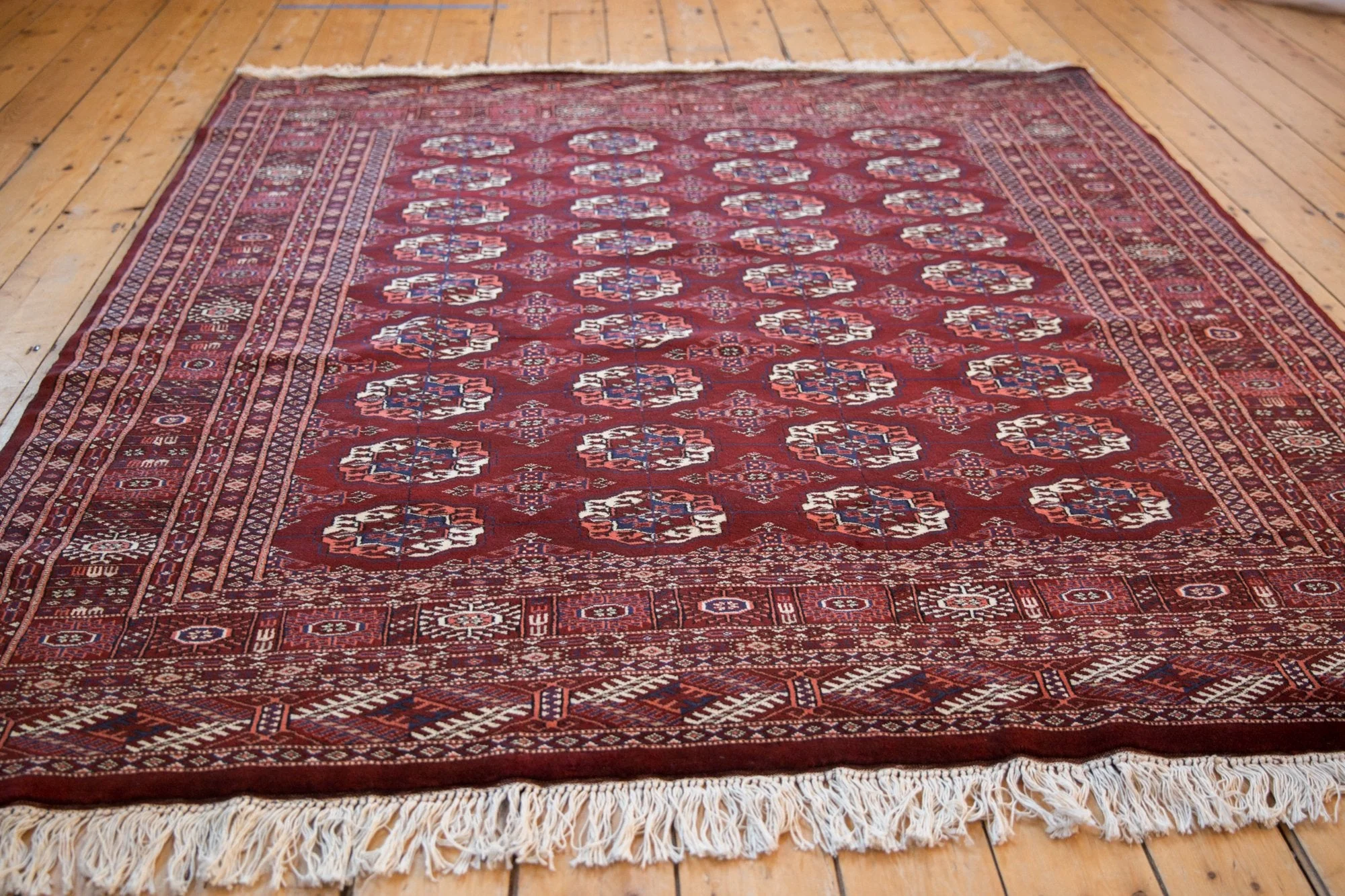 6x6.5 Vintage Fine Pakistani Bokhara Design Square Carpet - Image 7