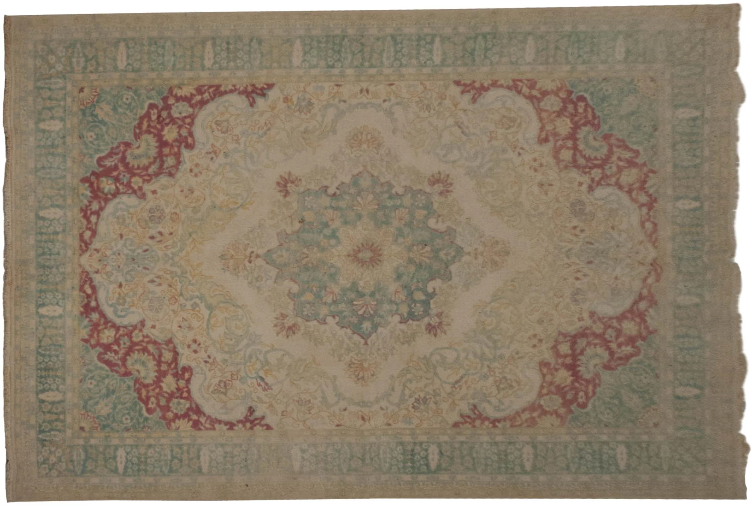 6x9 Vintage Distressed Bulgarian Kerman Design Carpet - Image 6