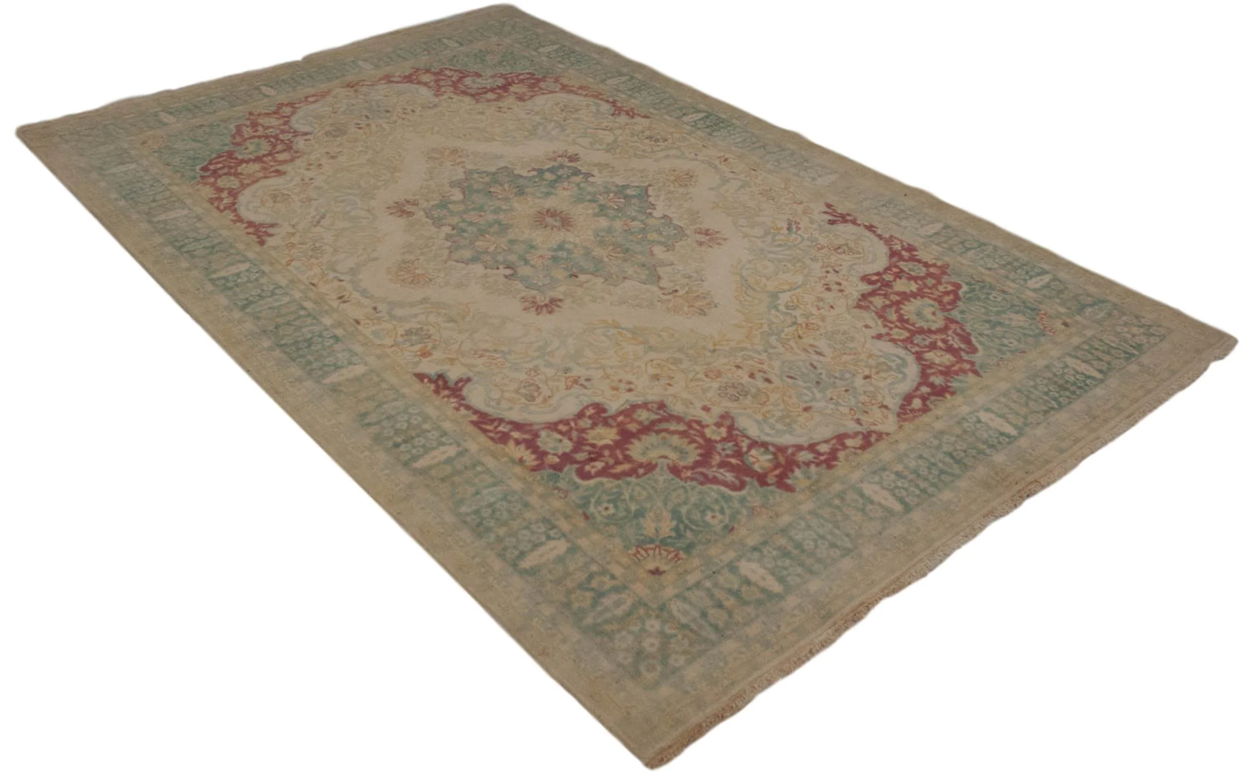 6x9 Vintage Distressed Bulgarian Kerman Design Carpet - Image 8