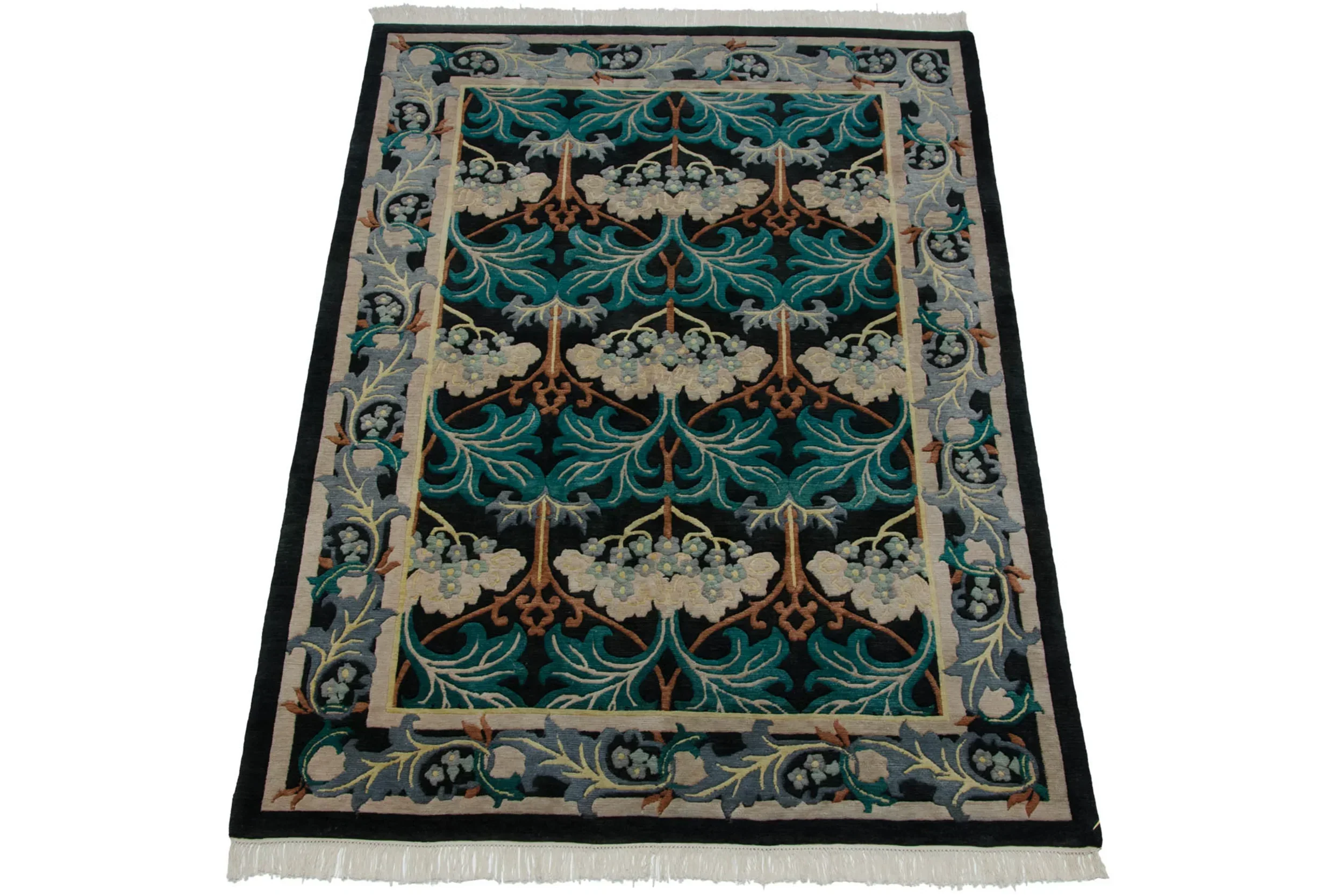 6x9 Vintage Indian William Morris Design Carpet - Image 10