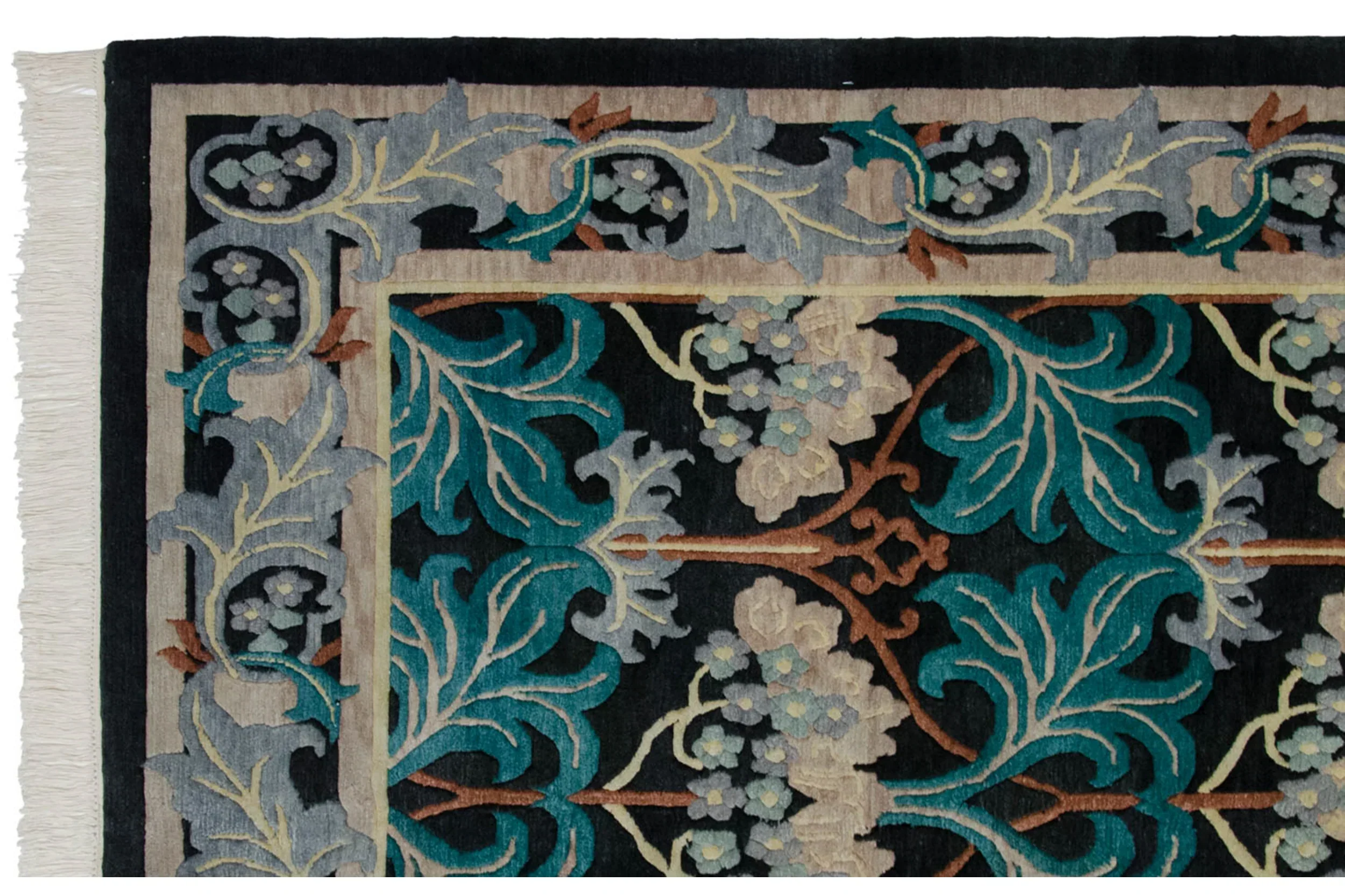 6x9 Vintage Indian William Morris Design Carpet - Image 11