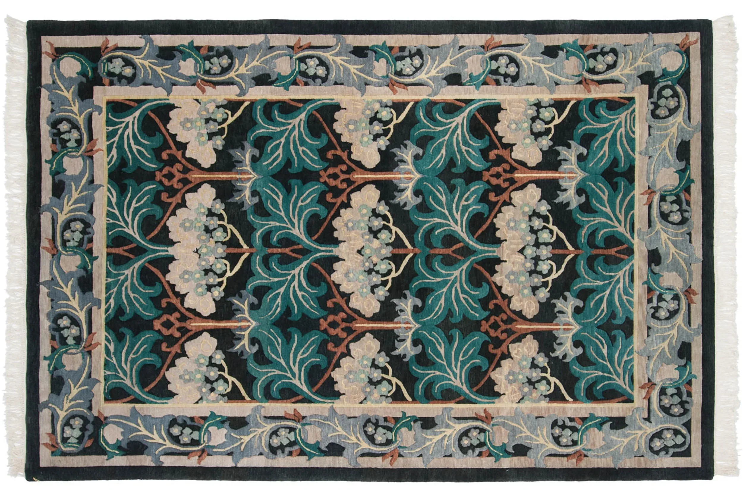 6x9 Vintage Indian William Morris Design Carpet - Image 13