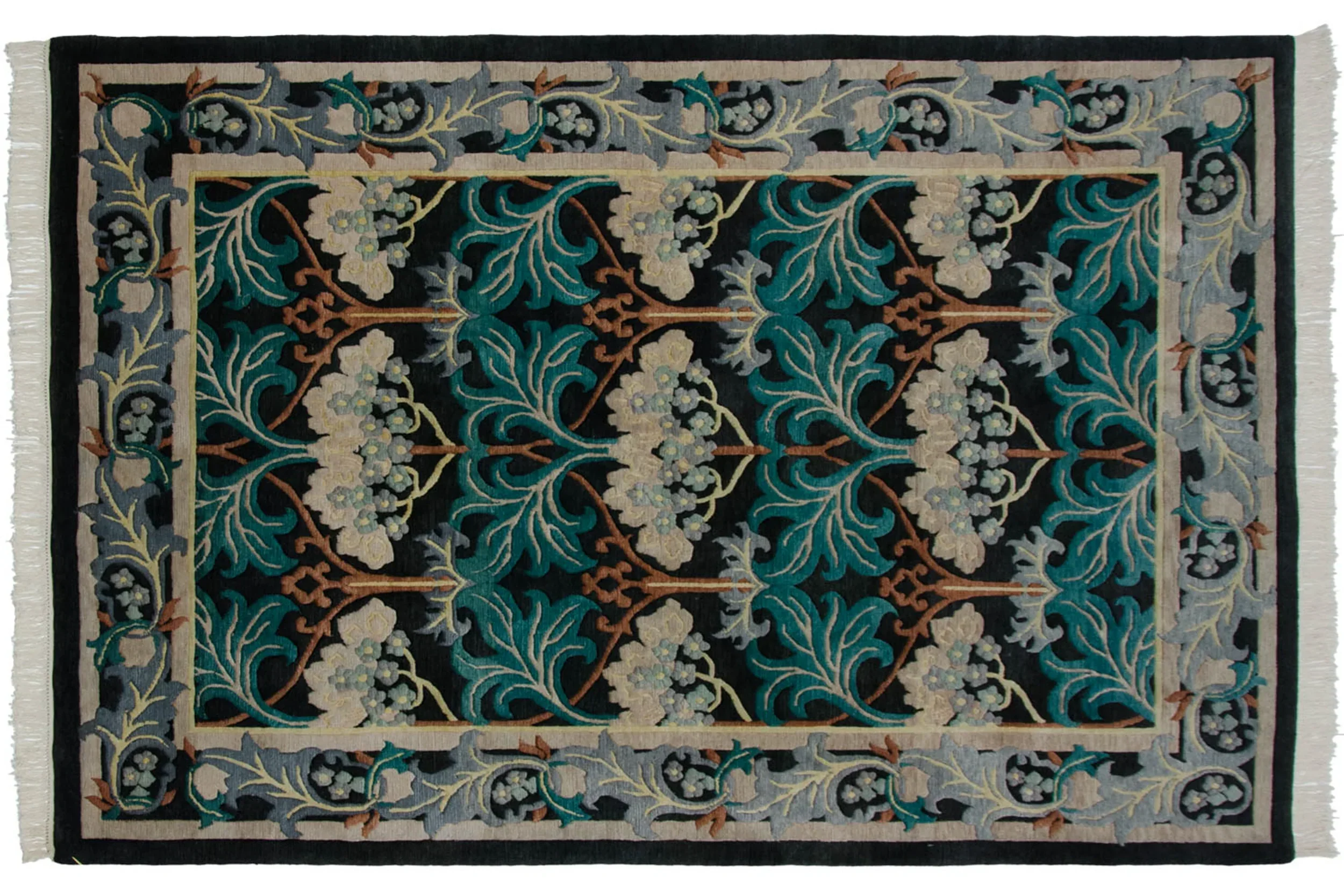 6x9 Vintage Indian William Morris Design Carpet - Image 2